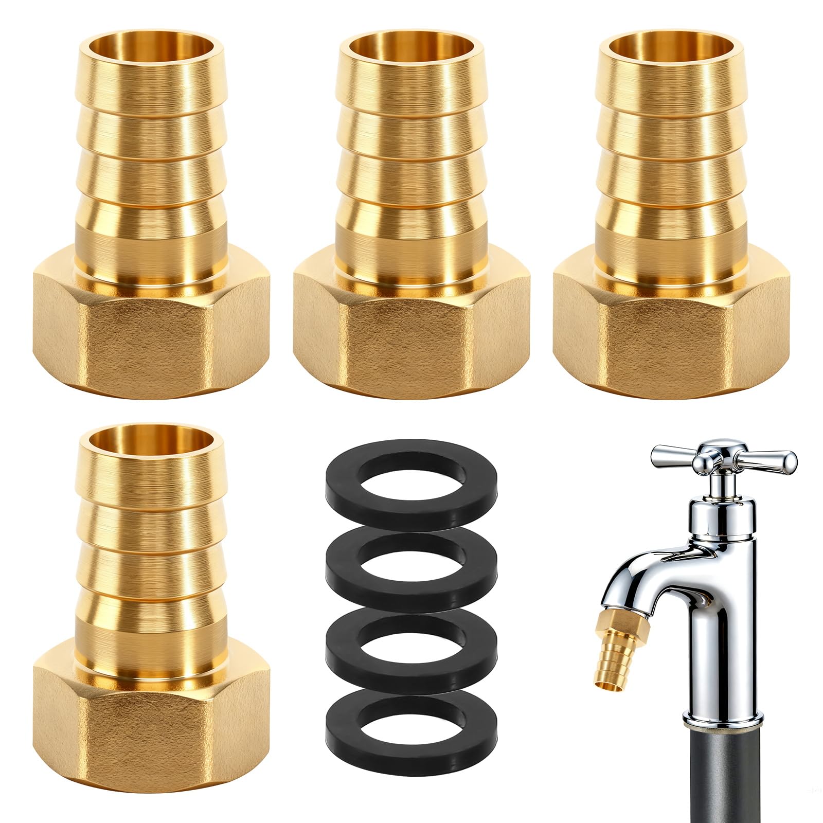 3/4 Inch Hose Connection Brass Hose Nozzle 19 mm Barb 3/4 Inch Female Thread Hose Fitting with Hex and Seal Brass Hose Connection for Water Oil Gas Pipe Connections