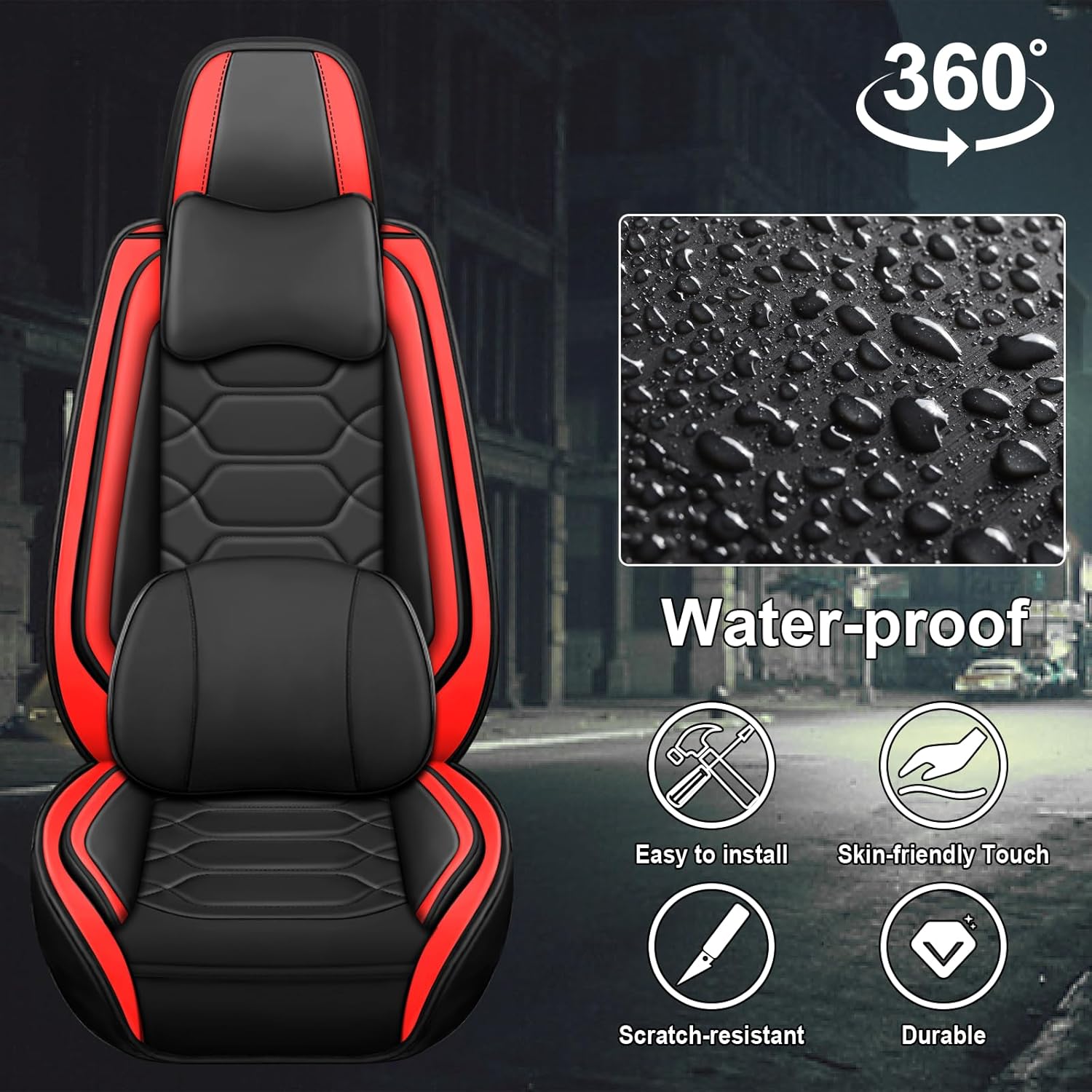 Car Seat Covers Fit for KIA Sorento 2003-2025,5 Seats Comfort Non-Slip Seat Covers Airbag Compatible,Waterproof Leather Seat Covers(Luxury with Pillow 5 Seats, Black Red)