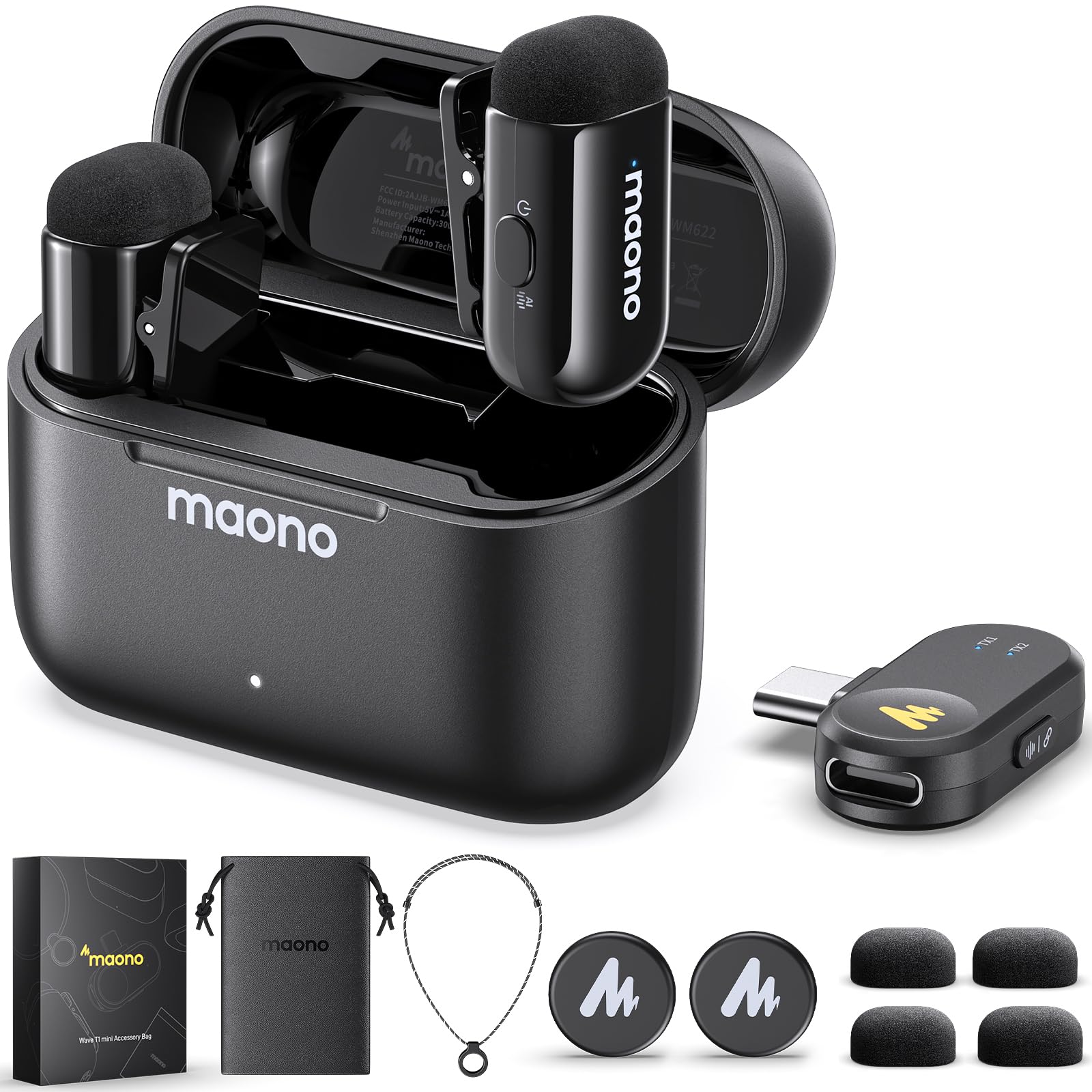 Amazon.com: MAONO Wave T1 Mini Wireless Lavalier Microphone for