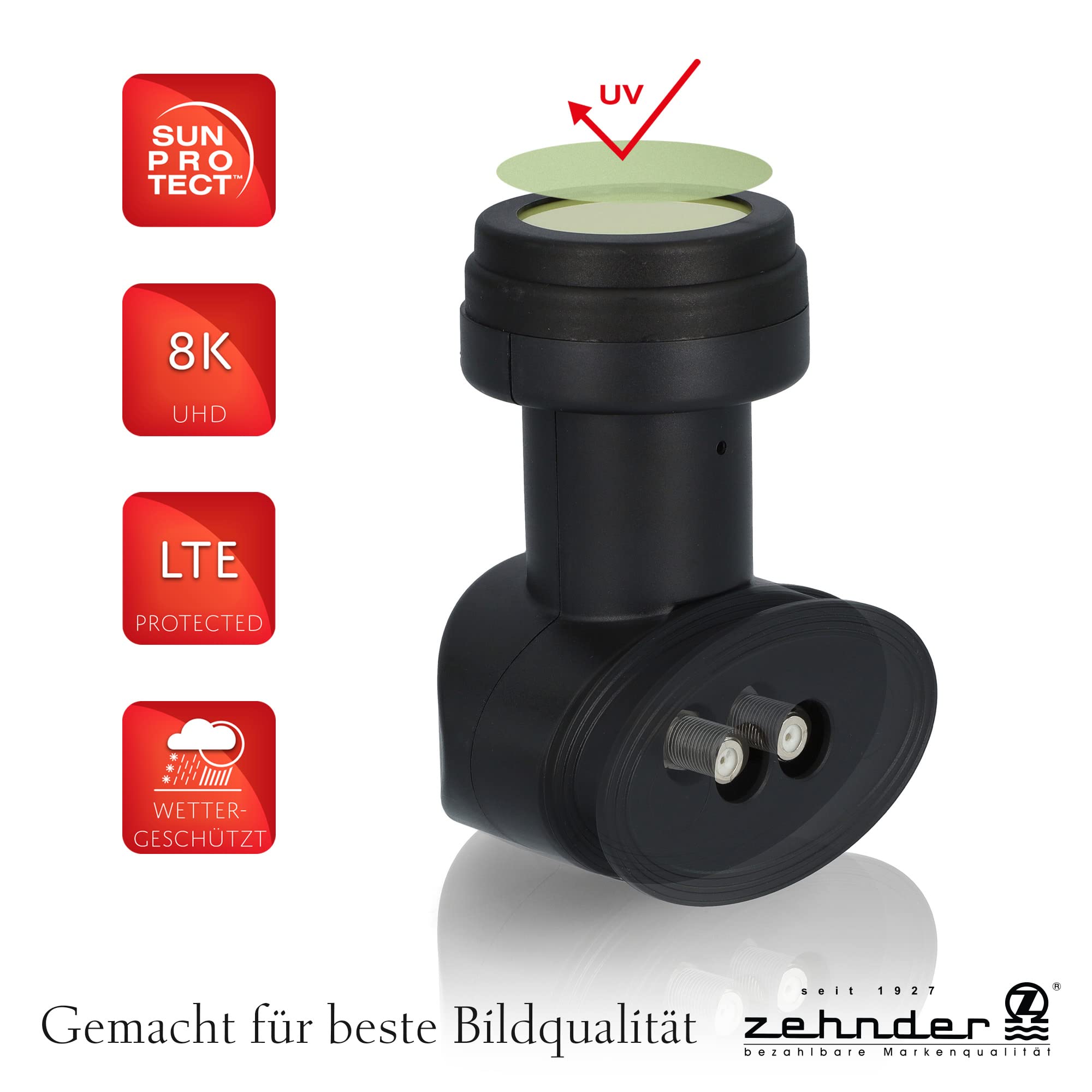 ZEHNDER Twin LNB con blindaje LTE y protección solar UV, 2 niveles 4K LNB para 2 participantes, receptor de satélite HD LNC para antena parabólica