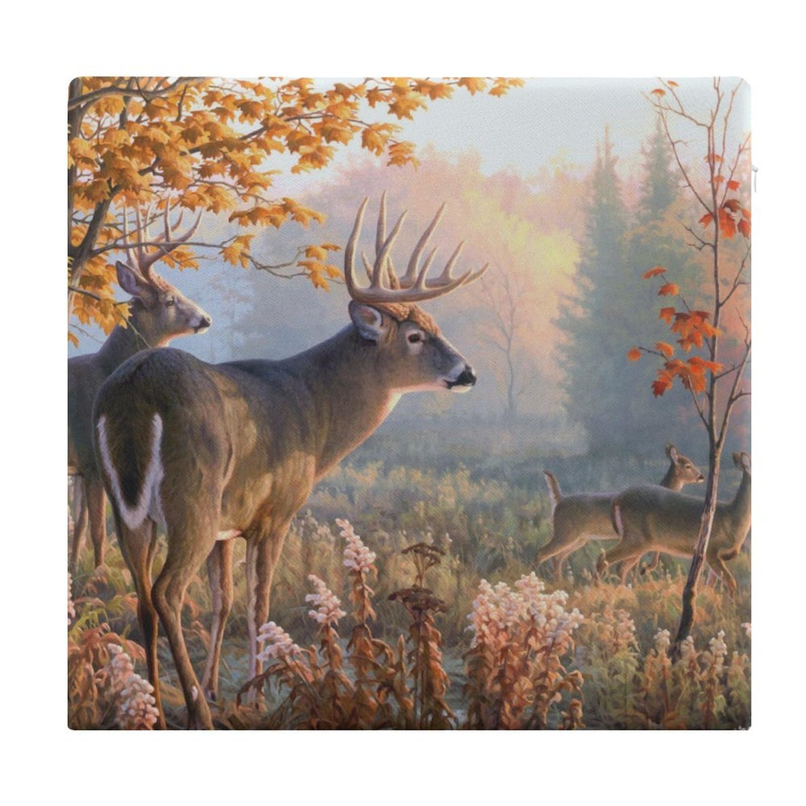 JZemdybill Chair Pad, Hunting Deer Family Seat Pad, Square Chair Cushion for Yoga Living Room Balcony