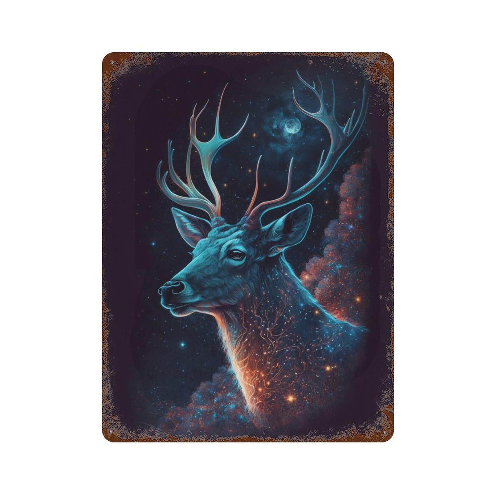 Galactic Deer Profile 15.7"x11.8" Vintage Rust Metal Sign, Novelty Wall Decor for Living Room, Hallway And Home Decor