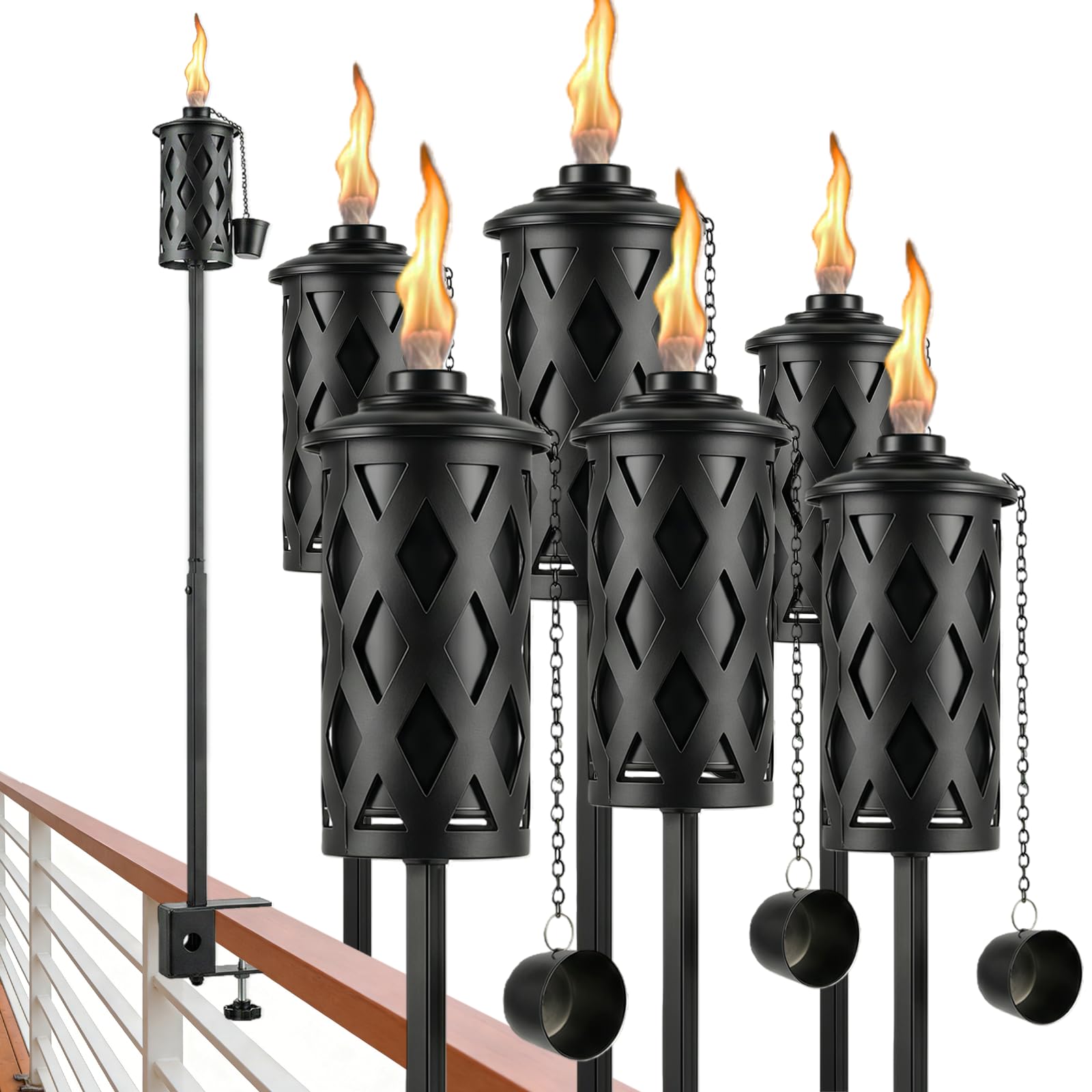 Lot de 6 torches de jardin avec pince universelle, 473,6 g, torches à la citronnelle, lampes de poche réglables en métal pour n'importe quel porche, cour, allée, jardin, clôture