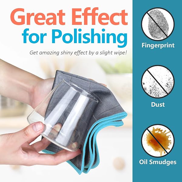 Airlab Carbon Microfiber Towels for Car Glass Window Polishing Cleaning Cloth Auto Detailing Lint Free Streak Free Drying Car Wash Large Towel, Pack of 3, 12" x 12", Grey-Blue - 4
