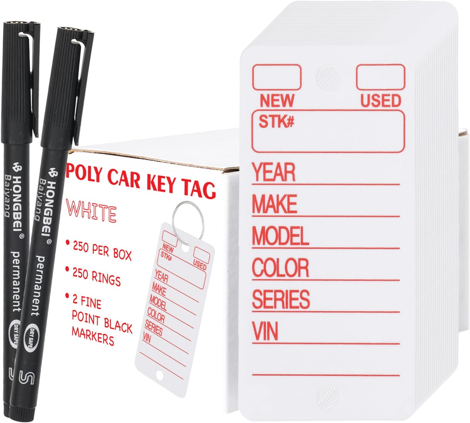 Amazon.com: Poly Key Tags 250 Pcs, Thicken Car Key Tags with 250 Rings ...