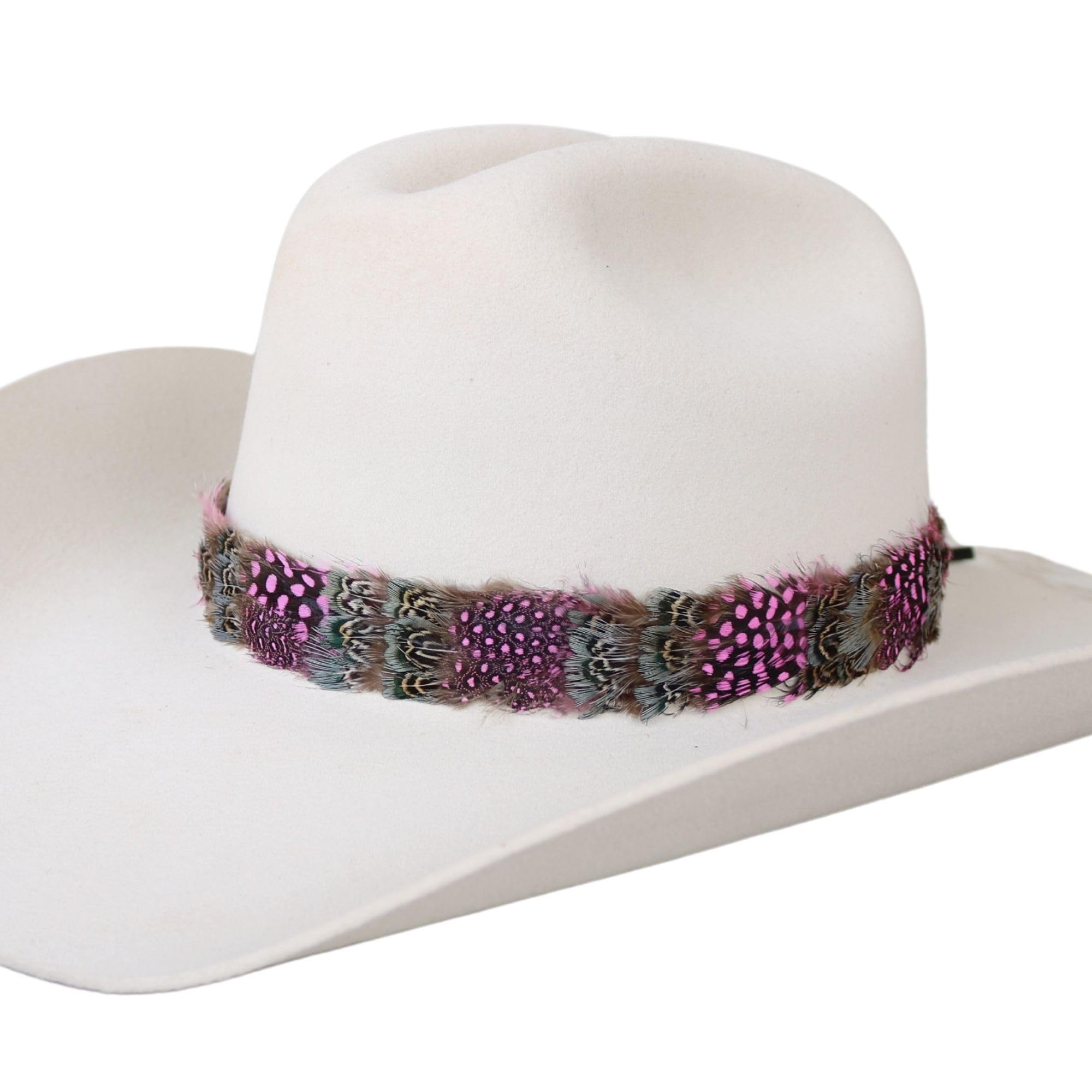 Fancy Pink Western Feather Cowboy Hat Band for Men Women Natural Guinea Feather
