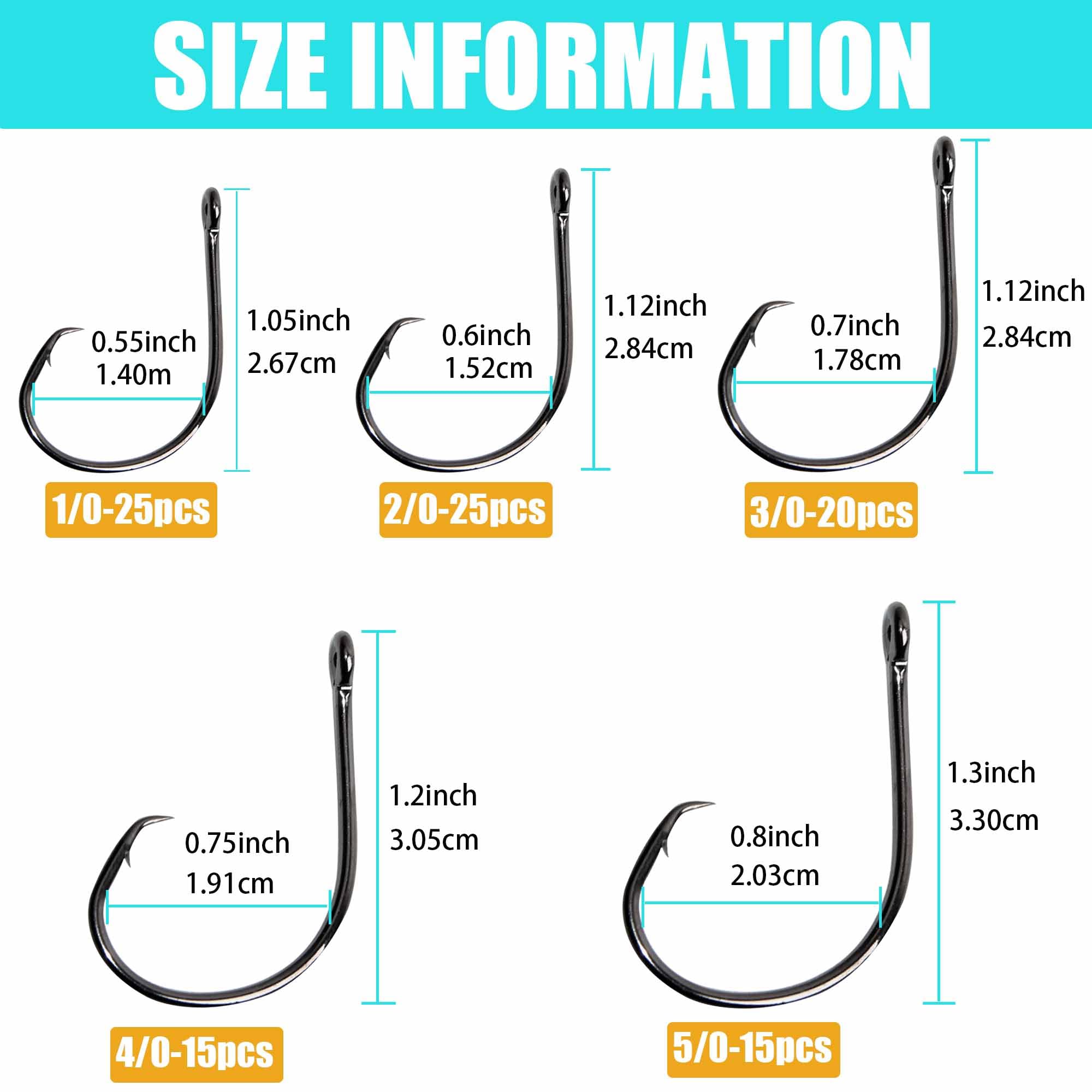 Saltwater Circle Fishing Hook Kit,100pcs in-line Circle Hook High Carbon Steel Fish Hooks Straight Eyes Barb Point Octopus Fishing Hooks Size 1/0-5/0 : Sports & Outdoors