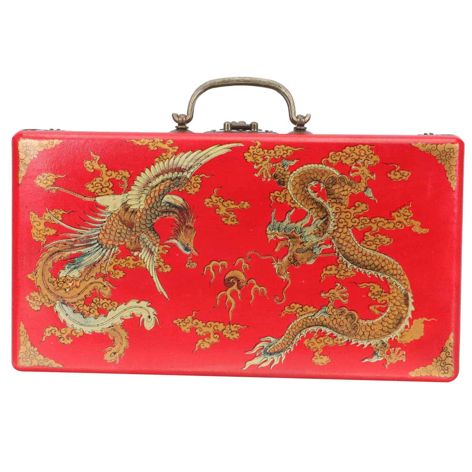VICASKY Wooden Mahjong Box Lid Sturdy Mahjong Container for Household Storage Vintage Red 1-box Set for Game Lovers
