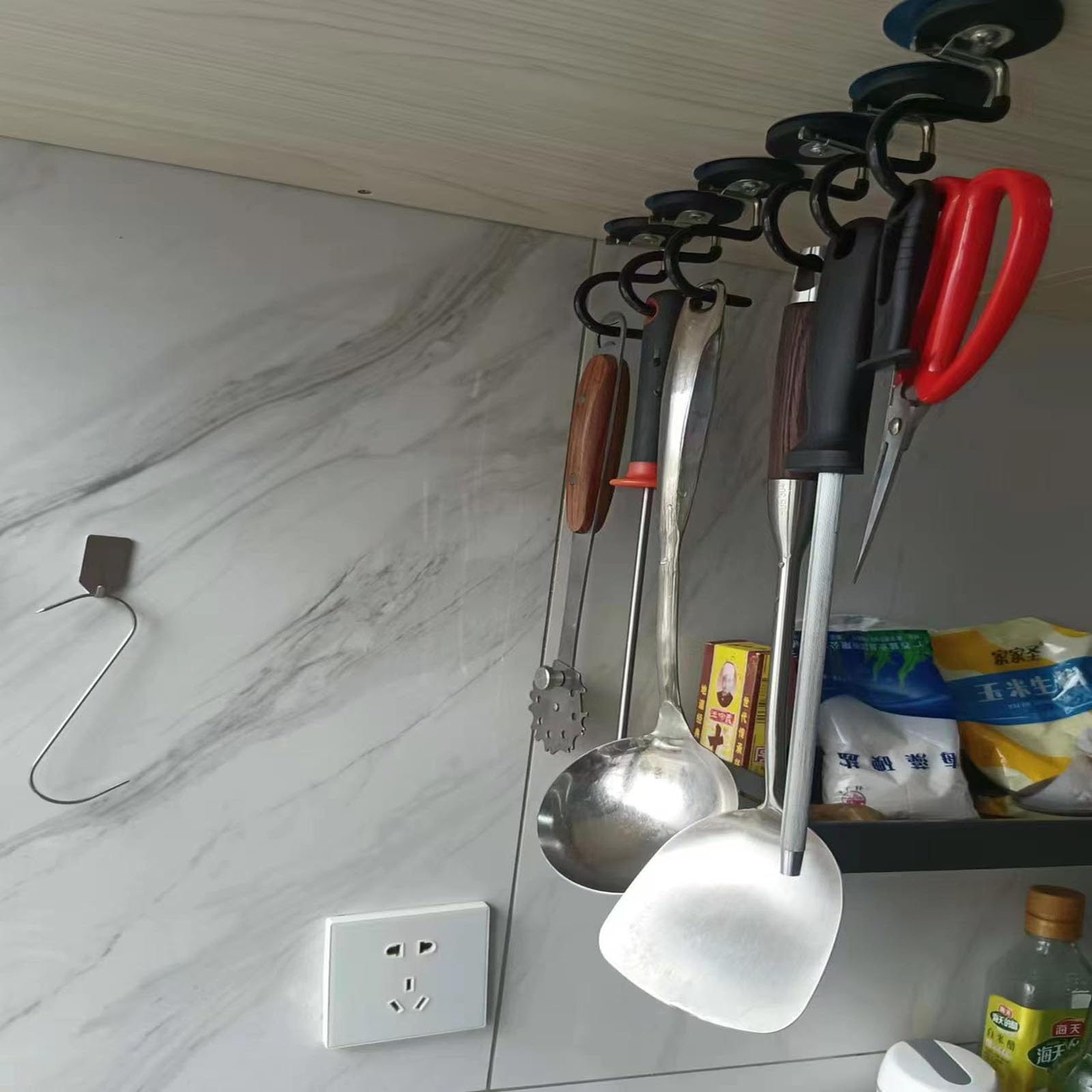 Soporte magnético para escobas, gancho magnético en forma de S, de acero inoxidable, resistente, soporte para escoba y trapeador para cocina, garaje, 2 unidades 6