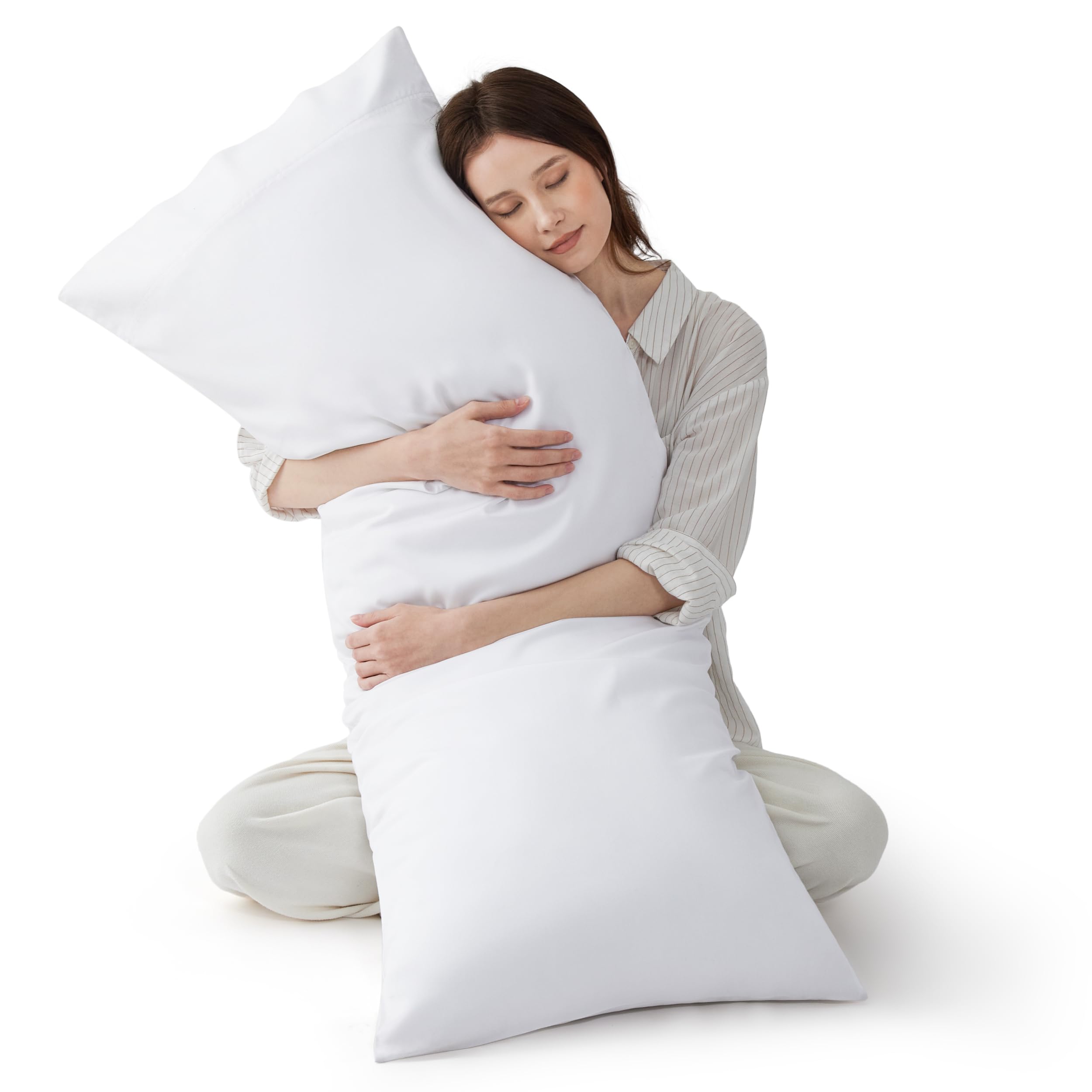 Bedsure Body Pillow Cover, Cooling Body Pillow Pillowcase for Hot Sleepers, Rayon Derived from Bamboo White Pillowcase, PureWoven Silky Soft Long