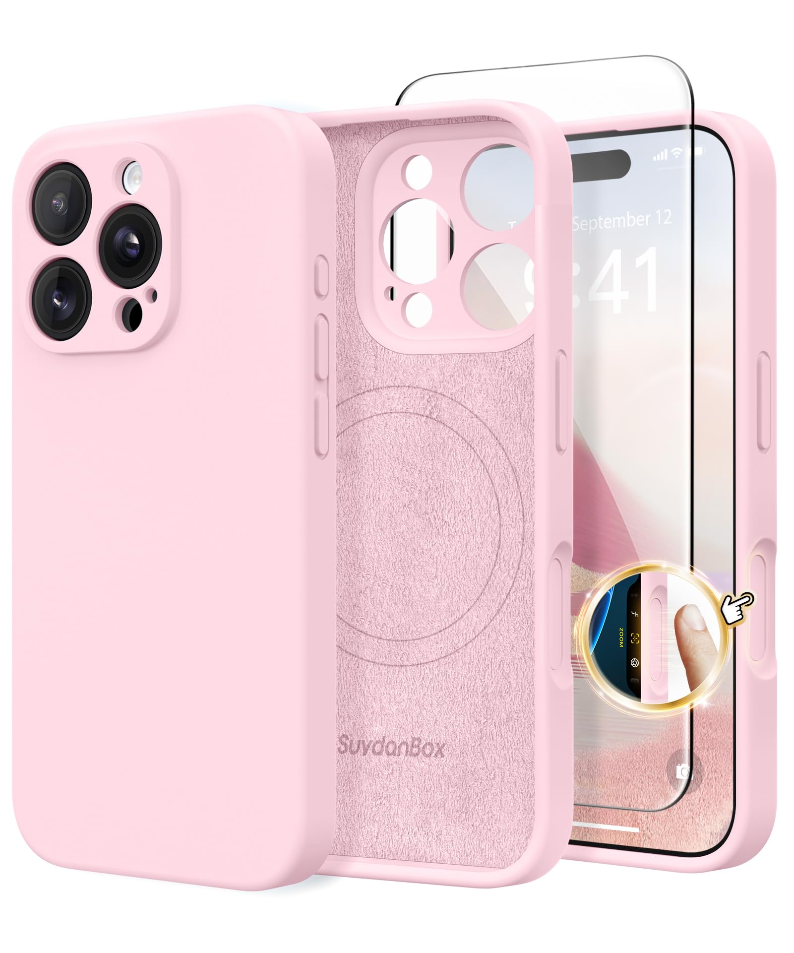 Magnetic for iPhone 16 Pro Case Silicone Chalk Pink