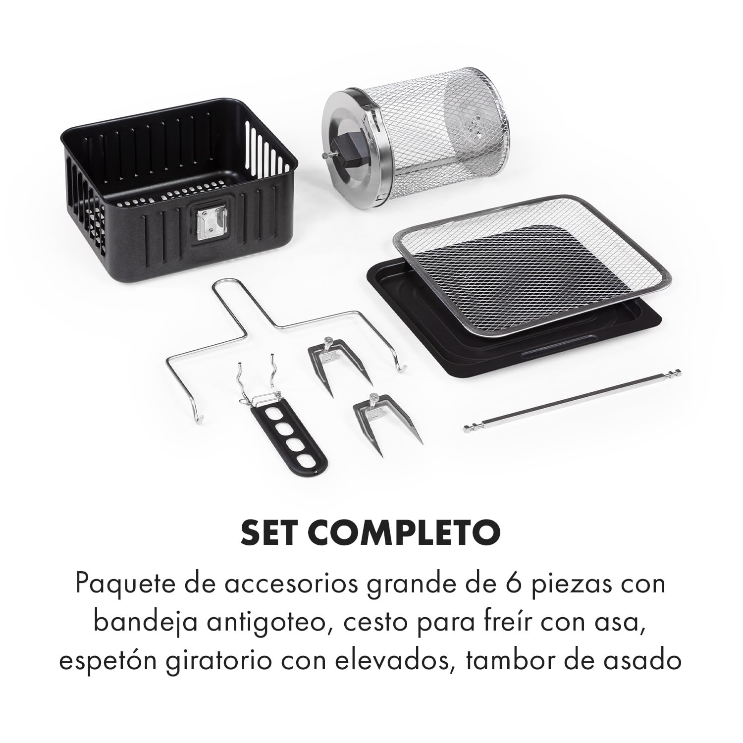 Klarstein AeroVital Fry - Freidora de Aire, 3D Heating System 1500 W, Volumen XL 10 L, 9 Programas, Carcasa Cool-Touch, Temporizador 60 min, Termostato hasta 220 C, Pantalla Tactil, Negro/Plata