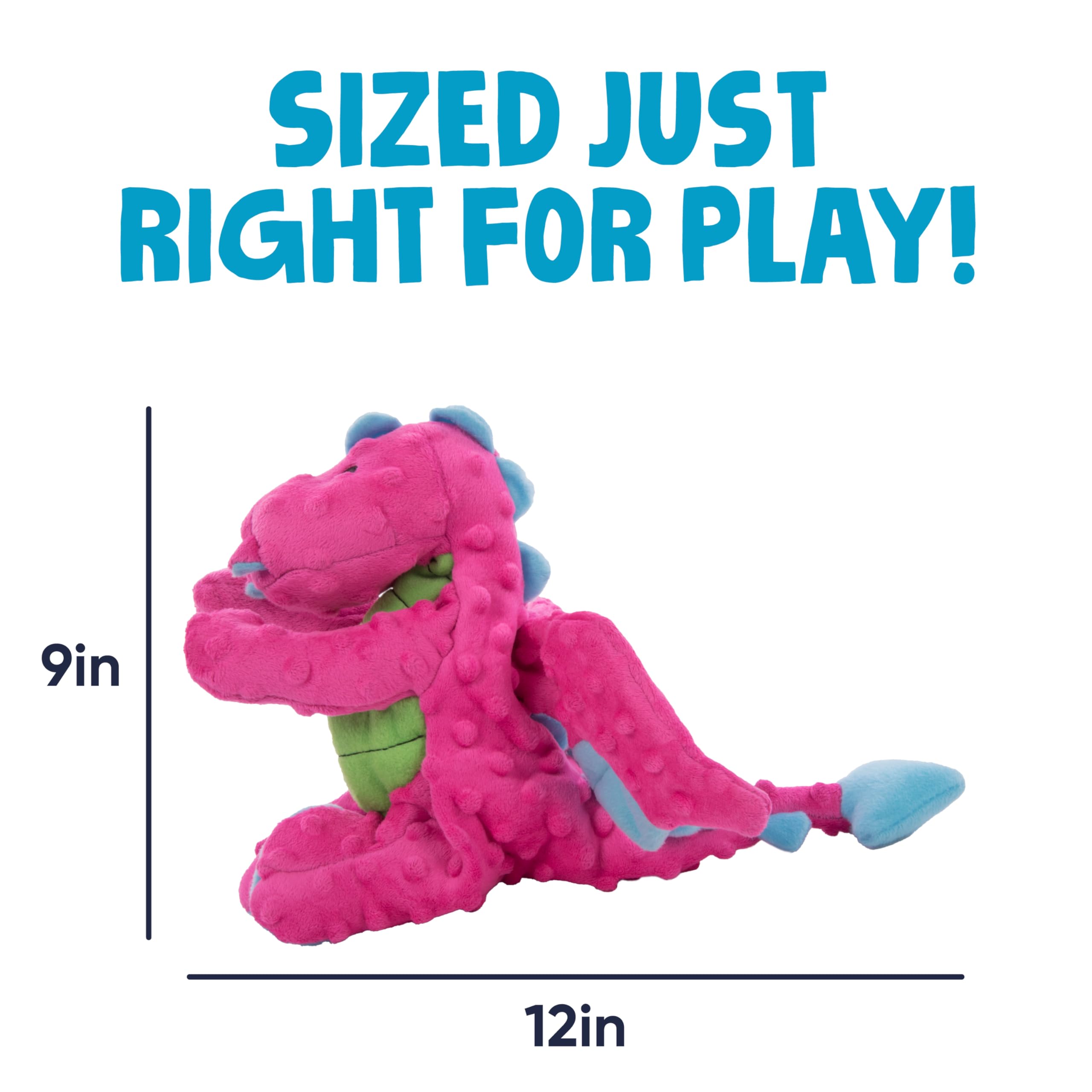 GoDog Bubble Pluche Skinny Dragon - Piepend Hondenspeelgoed Met Chew Guard - Blauw - Groot - Stevig En Knuffelzacht