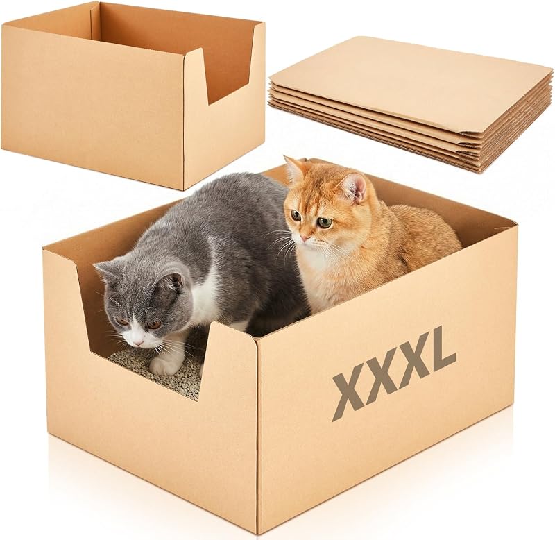 Caixa de Areia Descartável Extra Grande para Gatos, Papelão com Laterais Altas Lounsweer, Pacote com 2