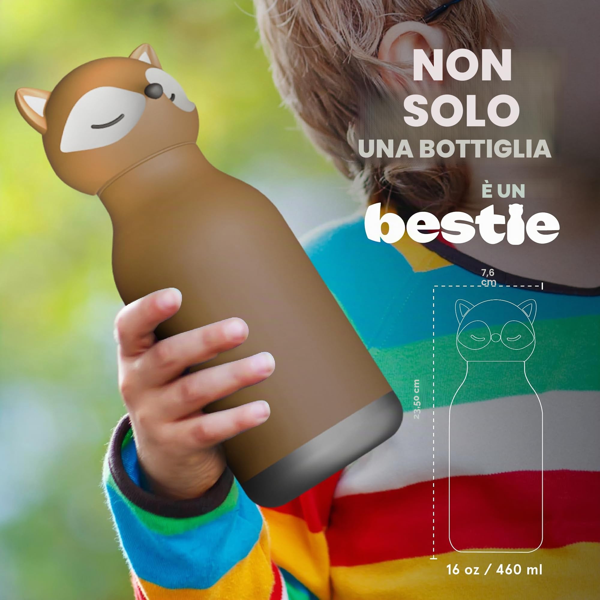 asobu Bestie Fox - Borraccia a tenuta stagna per bambini, in acciaio inox, con cannuccia isolante, 500 ml