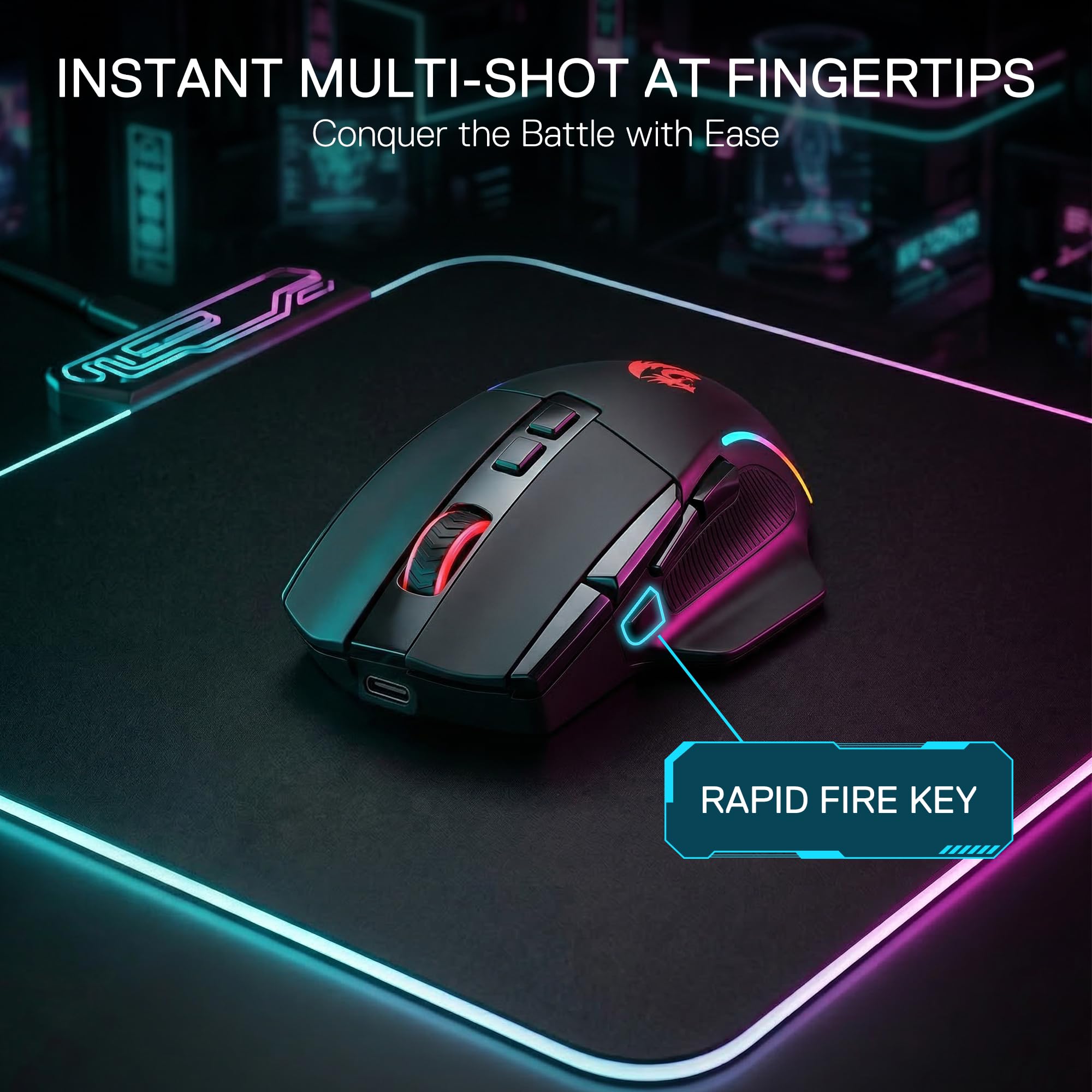 Redragon M925 PRO Wireless Gaming Mouse, 26,000 Max DPI Optical RGB Gaming Mice with 10 Programmable Buttons, Ergonomic Natural Grip Build, Software Supports DIY Keybinds & DPI, Black - 4