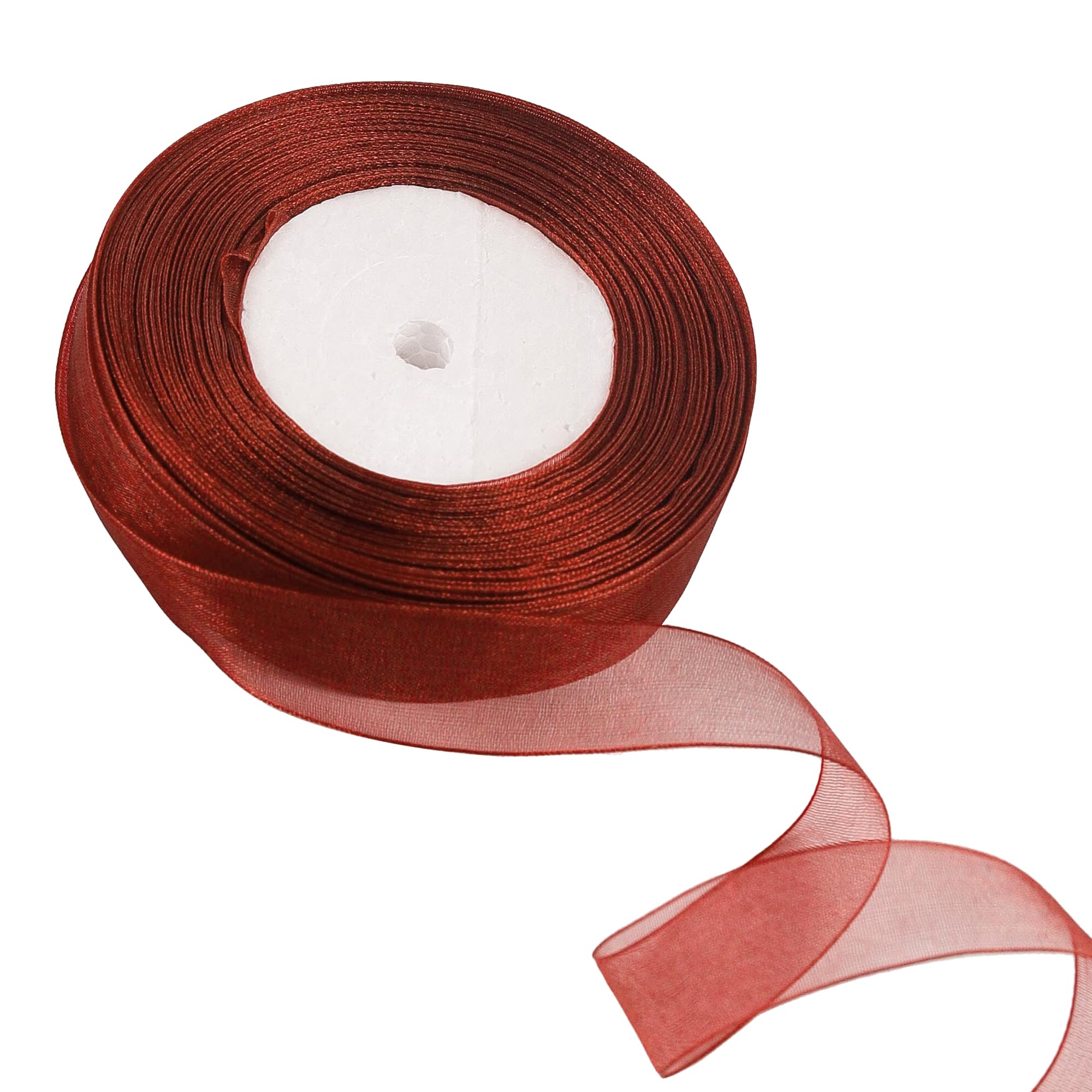 20mm Coffee Organza Ribbon for Gift Wrapping - 45M, Thick Ribbon for Gift Wrap Hair Bow, Christmas, Wedding, DIY Crafts, Car