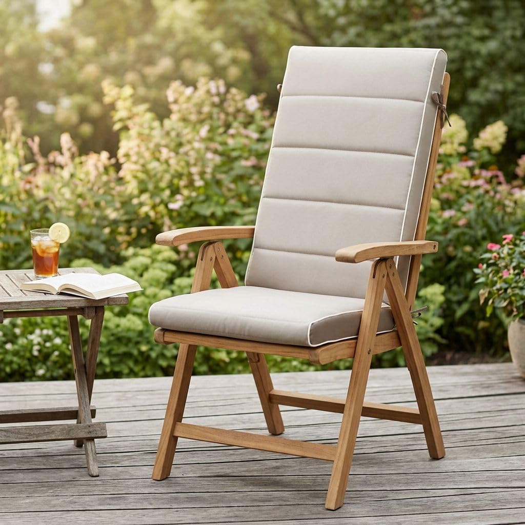 milani home - cuscino alto per sedia da giardino, King, sfoderabile con lacci, poliestere, tortora, 115 x 46 x 8 cm