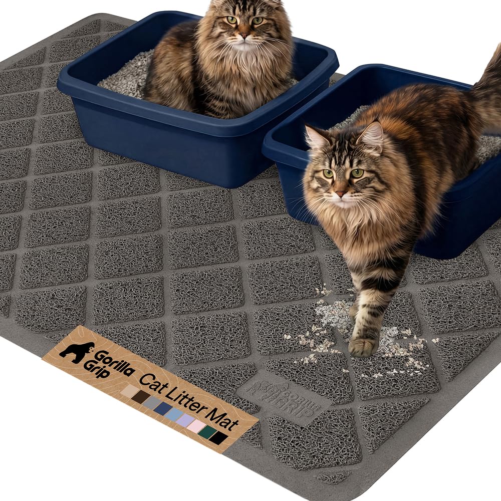 The Original Gorilla Grip Water Resistant Cat Litter Box Trapping Mat 47x35, Easy Clean, Textured Backing, Traps Mess, Cleaner Floors, Less Waste, Stays in Place for Cats, Soft on Paws, Charcoal
