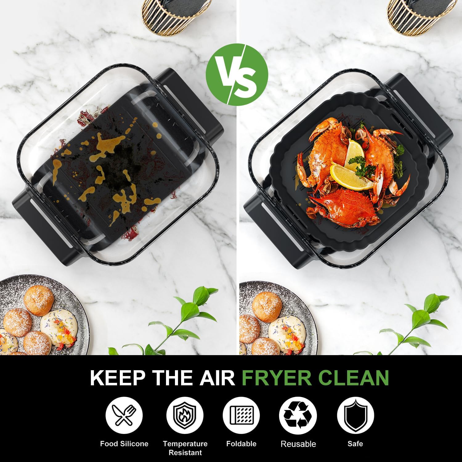 Square Silicone Air Fryer Liners for Ninja Crispi FN101GY FN101SG FN101ST FN101MT FN101PL for 4Qt & 6Cup, Reusable Basket Trays, 4-in-1 Portable Glass Airfryer Accessories - Image 5