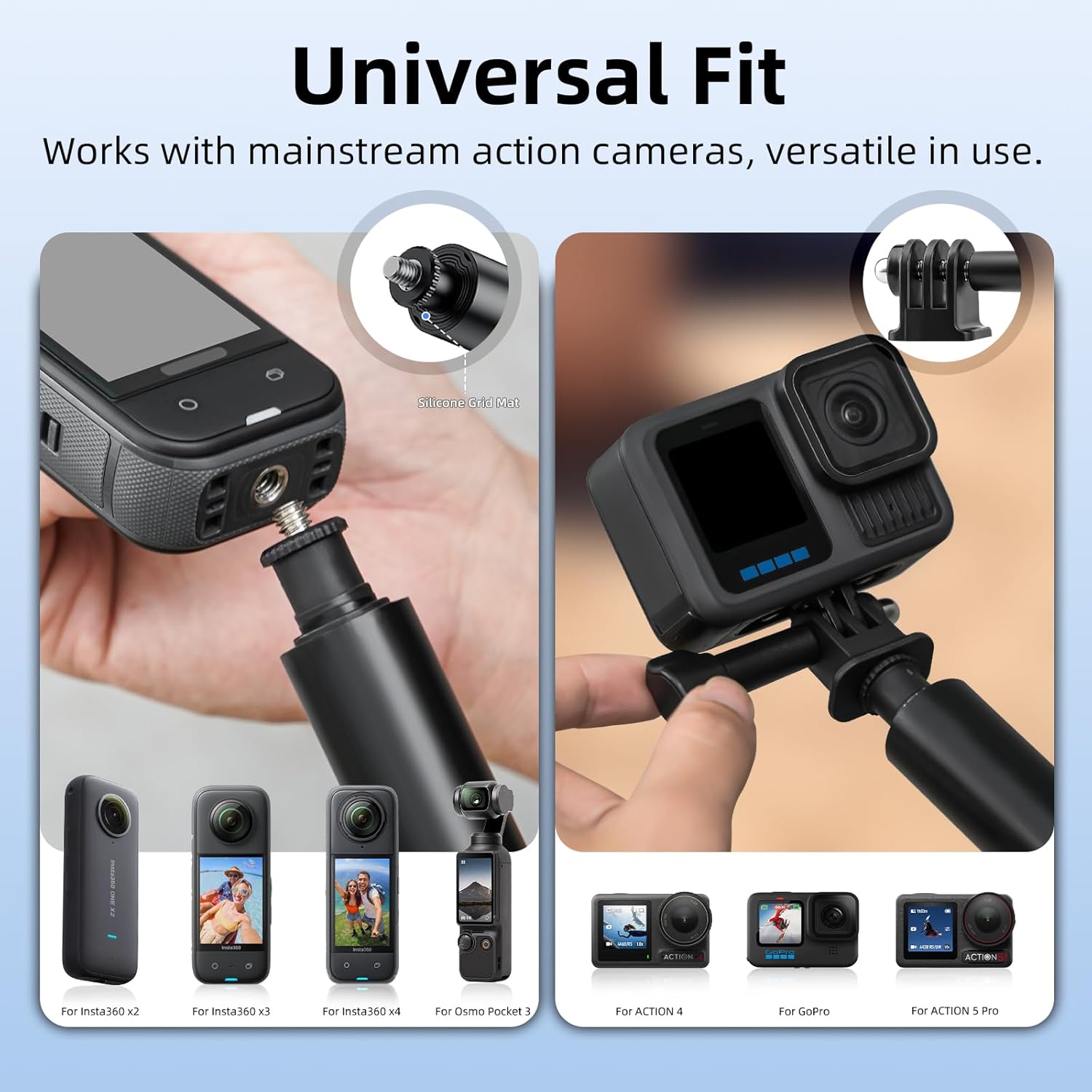 BRDRC 53” & 59” Invisible Selfie Stick with Motorcycle Mount for Insta360 X5 X4, Heavy Duty Compact Monopod & Bike Handlebar Clamp Bundle Kit