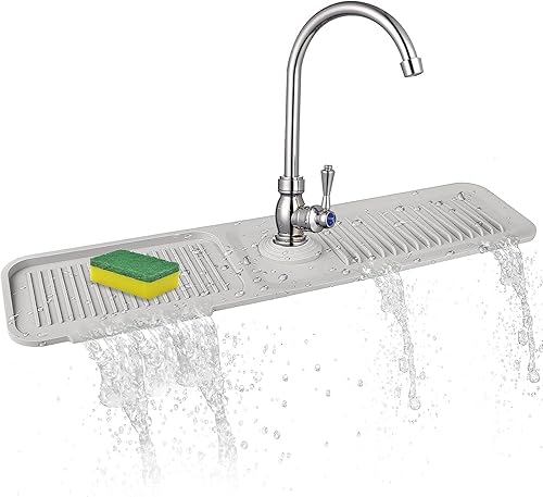 Tapete de silicona para grifo (24 x 5.5 pulgadas), tapete para fregadero, bandeja para atrapar goteo, tapete para atrapar grifos, alfombrilla