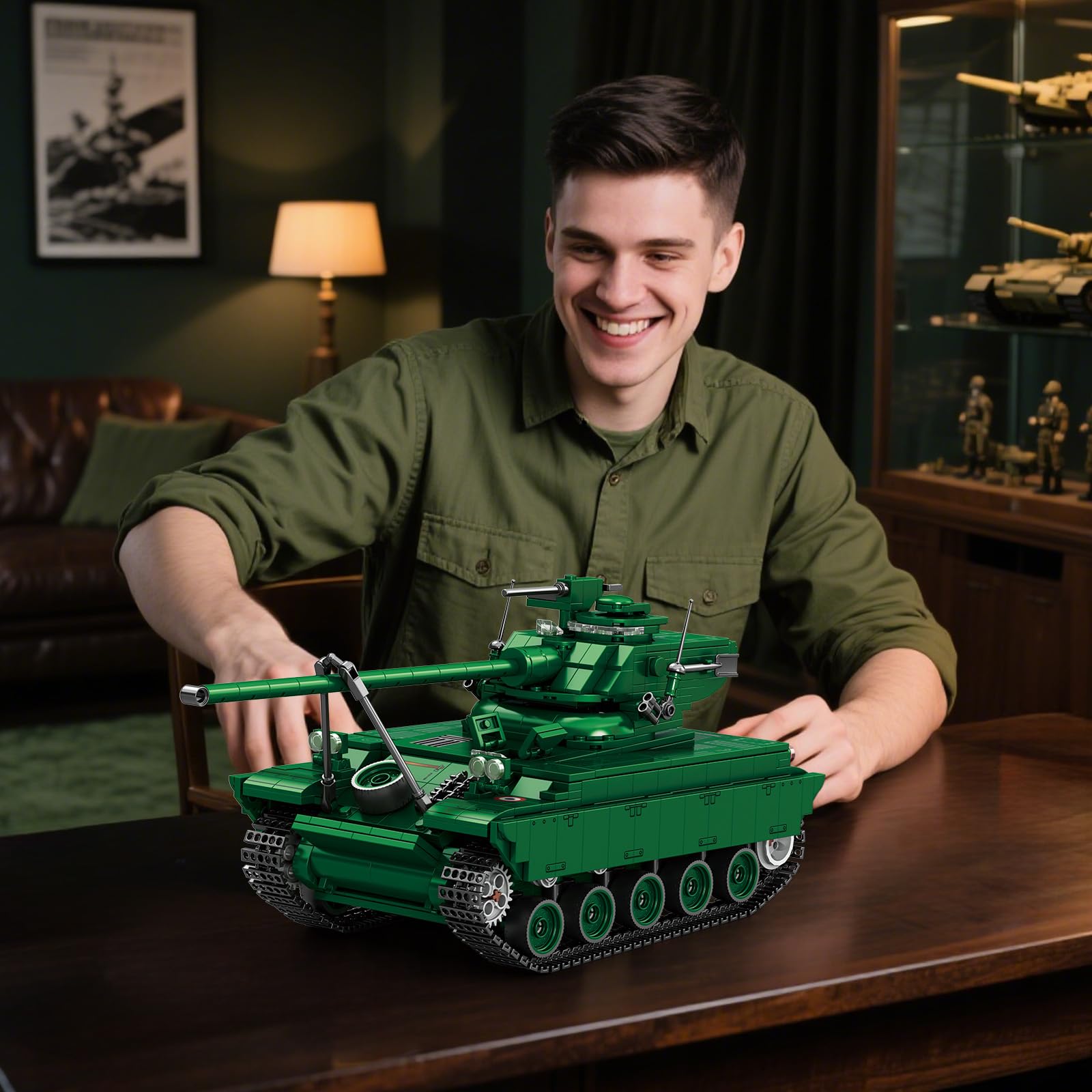 Reobrix AMX-13 Leichtpanzer-Bausatz, Französische Militär-Modellbau Panzer | 1:28 Kettenfahrzeug Modell, 77033 World of Tanks Lizenz Set, Militärfahrzeug Bausatz, für Erwachsene Teenager, 1037 Teile