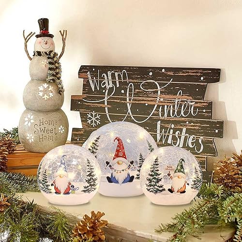 Miniatura 2 de YEAHOME Decoraciones de Navidad para interiores, 3 piezas de gnomos iluminados, globos de nieve de Navidad, decoración del hogar, decoraciones de