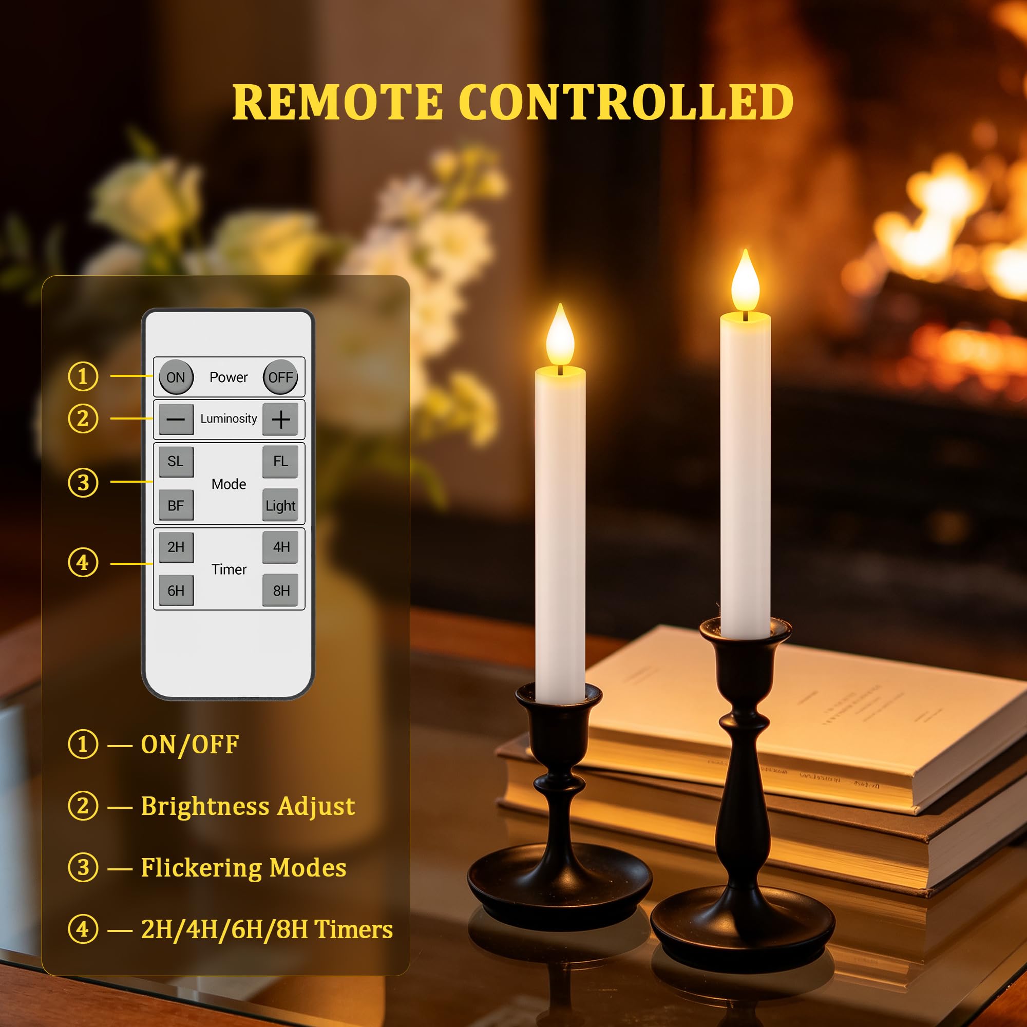 SoulBay 10er LED Kerzen Aufladbar mit Fernbedienung & TImer & Ladestation | 17cm LED Stabkerzen Flackernde Flamme, USB-C Wiederaufladbare Elektrische Kerzen für Wohnzimmer Halloween Deko Weihnachten