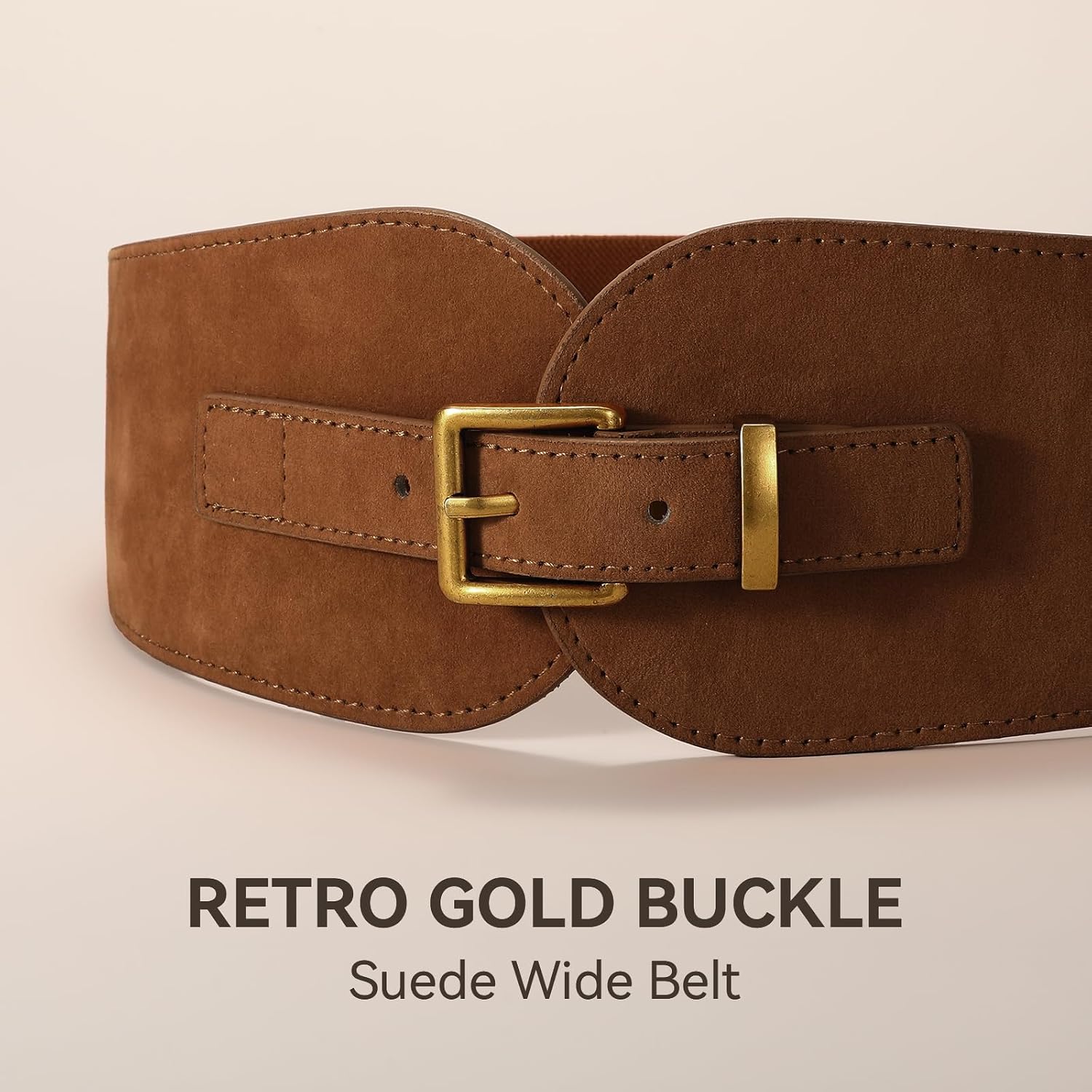 VONMELLI Wide Elastic Belt for Women Dress Suits Suede Stretchy Belt with Vinatge Gold Buckle