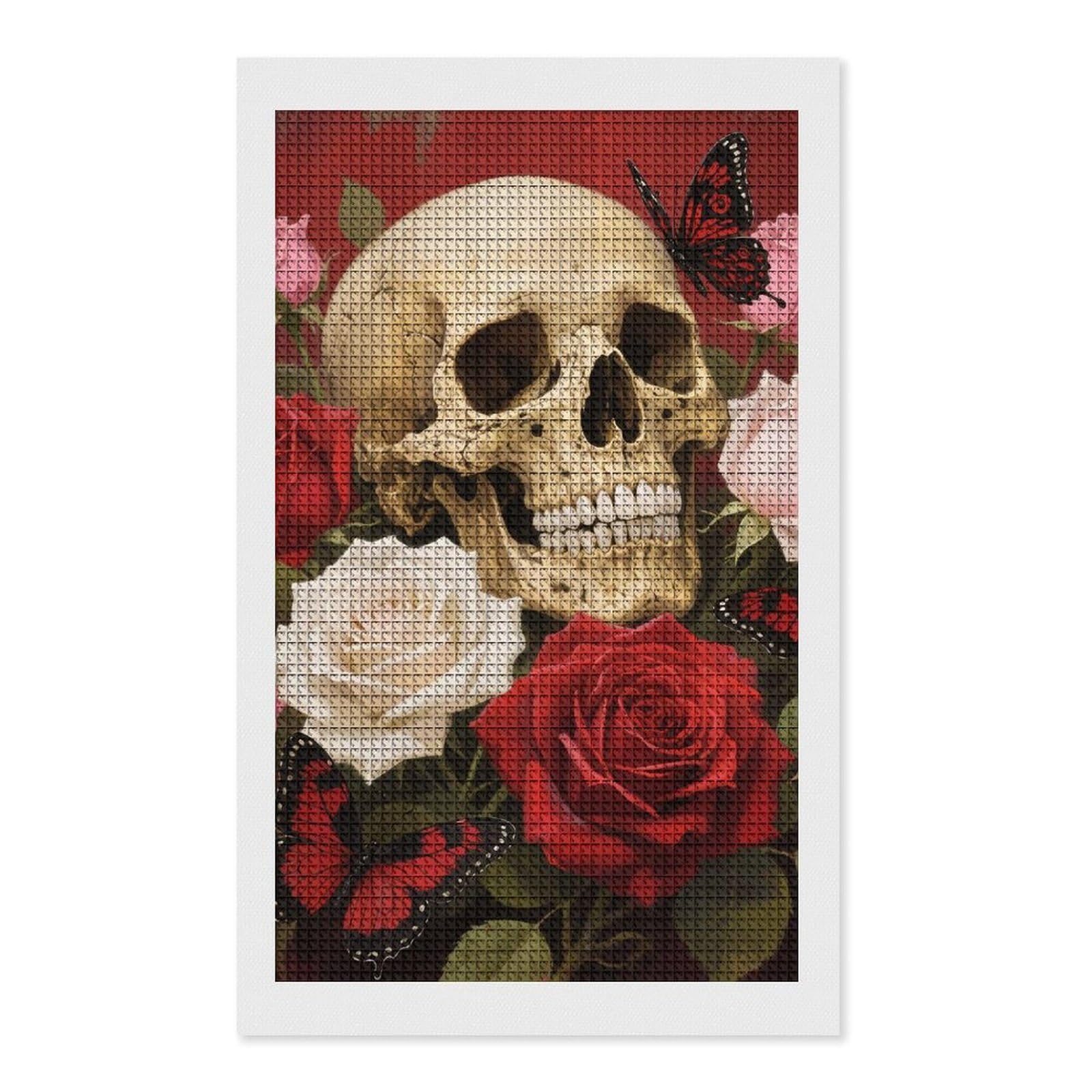 FodPand Vintage Rose Skull 5D Diamond Painting Kits for Adults Beginners Full Drill Square Diamond Dots Pictures Gem Art Supplies for Home Wall Room Decoration DIY Craft Set Gift 12x20