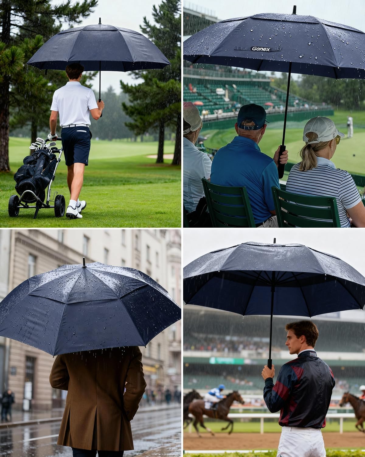 Gonex Windproof Double-ribs Golf Umbrella, 68/72 inch Auto Open Strong 2x8 Ribs Extra Large Double Vented Canopy Waterproof Rain Umbrella with Comfortable Handle, Oversized Sun Umbrella for 2-4 Men/Women and UV Protection