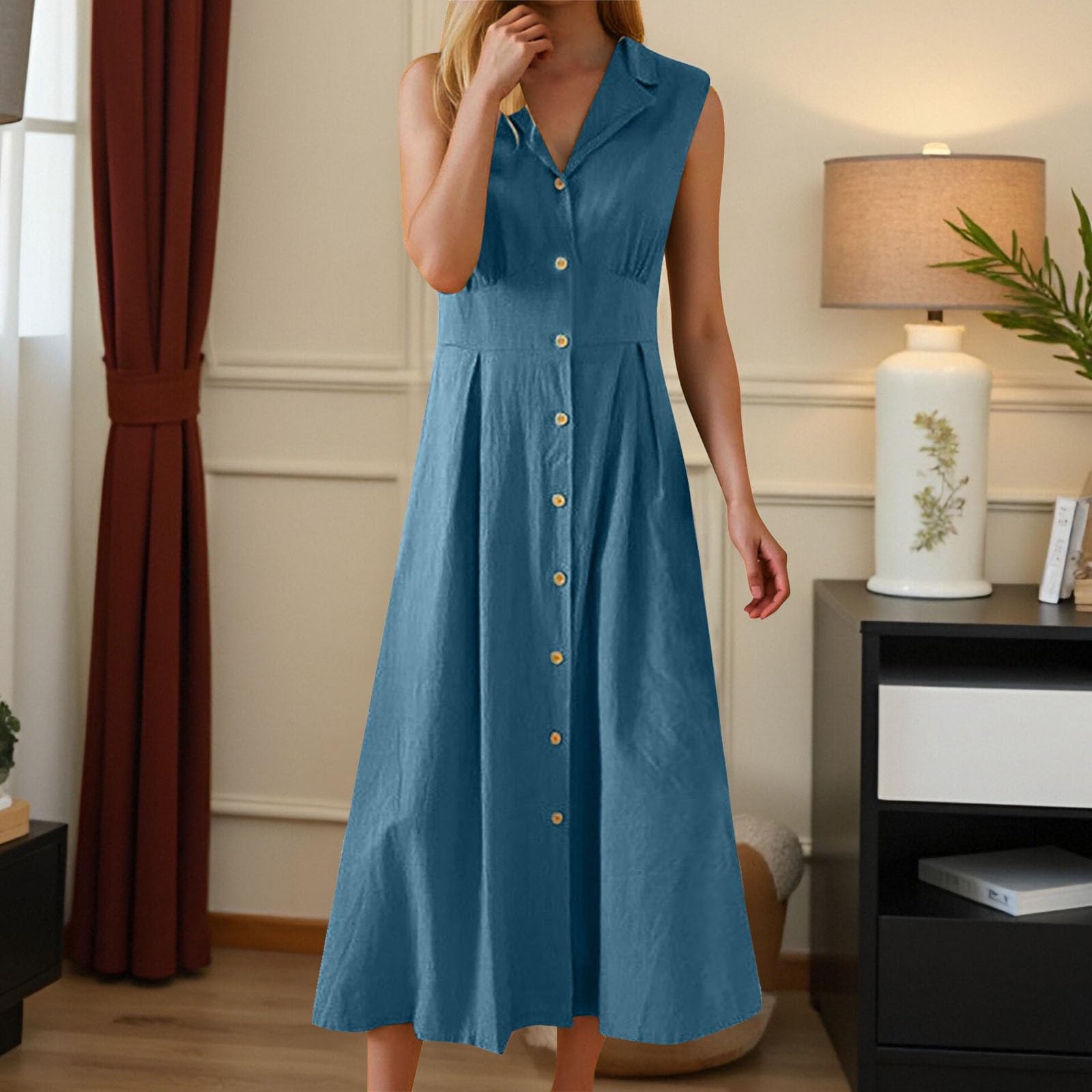 LYGBAOFUL Letnia sukienka Sukienka damska Casual Sukienka damska z długim zapięciem na guziki na co dzień Wakacje - Elegancka Wygodna odzież letnia Stylowa Można łączyć z dodatkami
