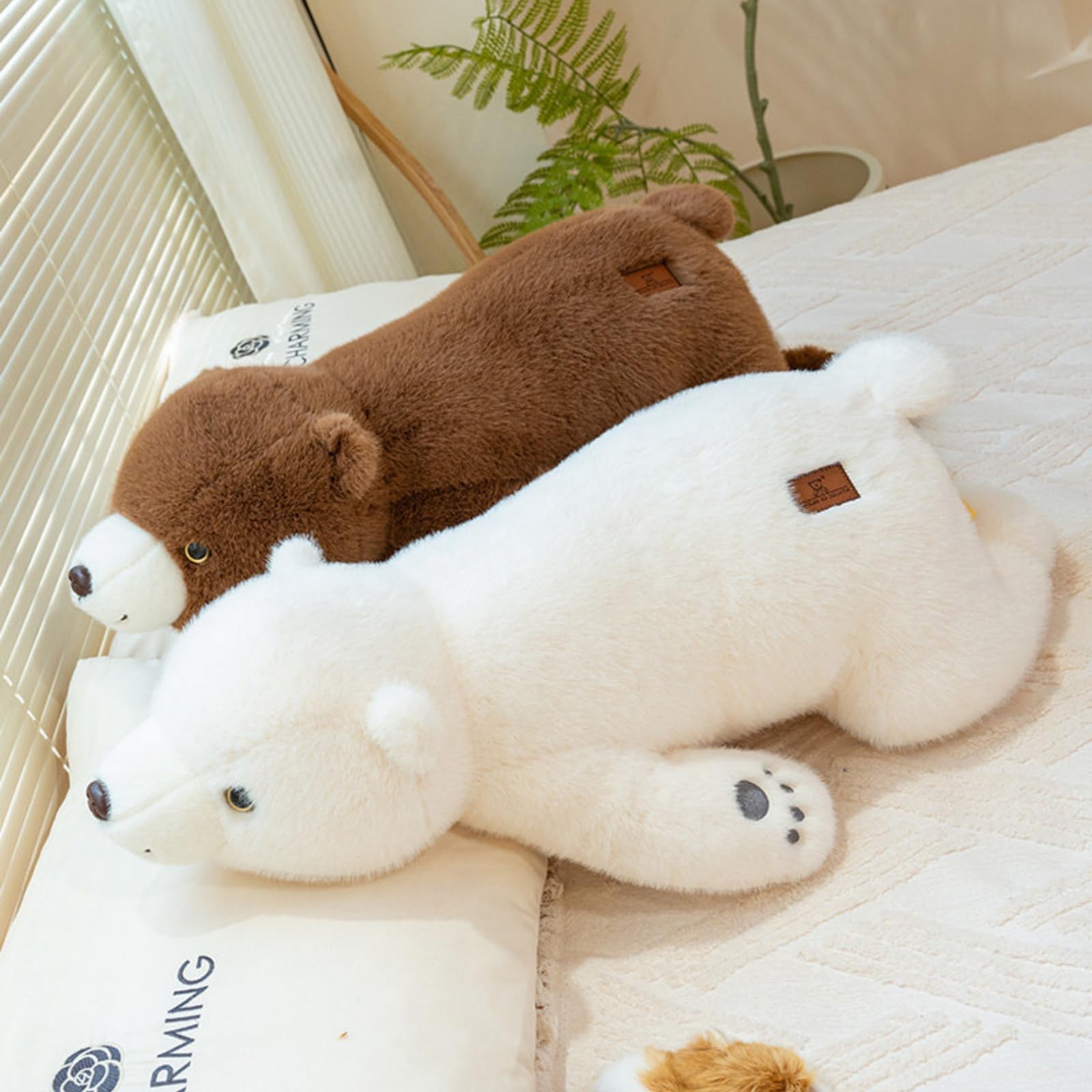 Liegender Eisbär Plüschtier, Weiß & Braun, 40/60/80cm, Weiches großes Kuscheltier Kissen für Kinder Erwachsene, Geschenk zum Geburtstag Weihnachten (80cm,bai)