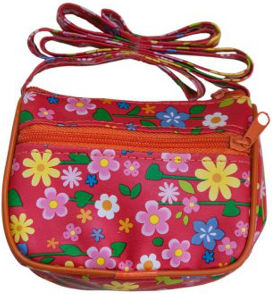 Little Girls Floral Print Purses Shoulder Purses with Long Strap (Orange) Size Approx 11cm x 8.5cm