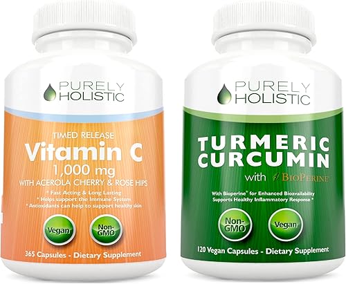 Vitamina C 1000 mg + cúrcuma orgánica curcumina 700 mg y bioperina, 365 + 120 cápsulas, paquete vegano - con rosa mosqueta y cereza de acerola -