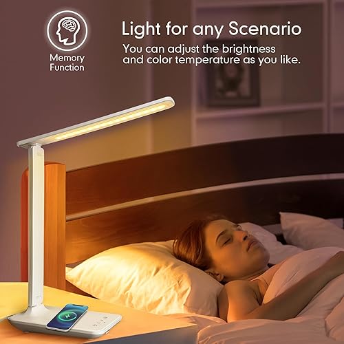Miniatura 4 de Lámpara de escritorio LED regulable con puerto de carga USB, 5 modos de iluminación, control sensible, luz de escritorio portátil plegable para