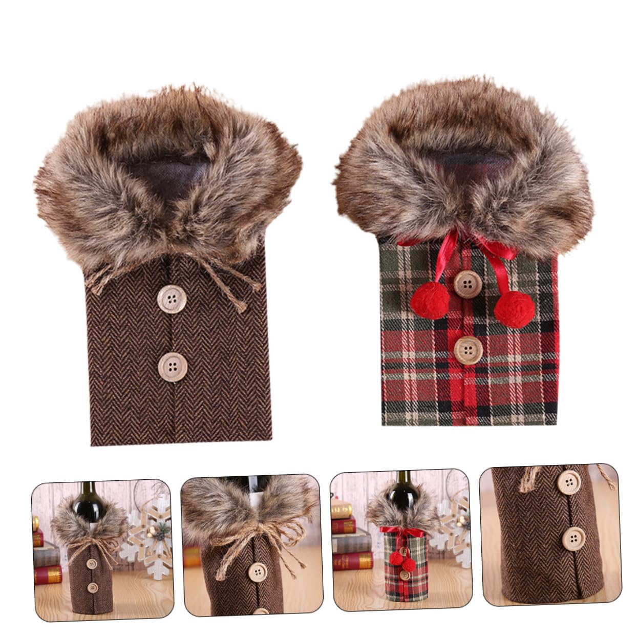 2pièces Housse de Bouteille de Vin pour Noël Décoration de Fête Pochette pour Bouteille de Vin Cadeau de Fête
