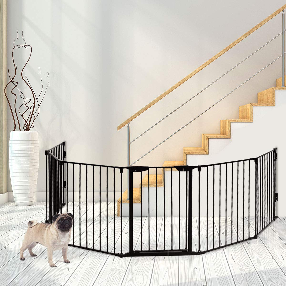 GOPLUS 8 Pcs Barrières de Sécurité Extensible à Pression Grill DIY Protection pour Bébé Animaux Cheminée Escalier en Fer 500x74,5cm (Noir)