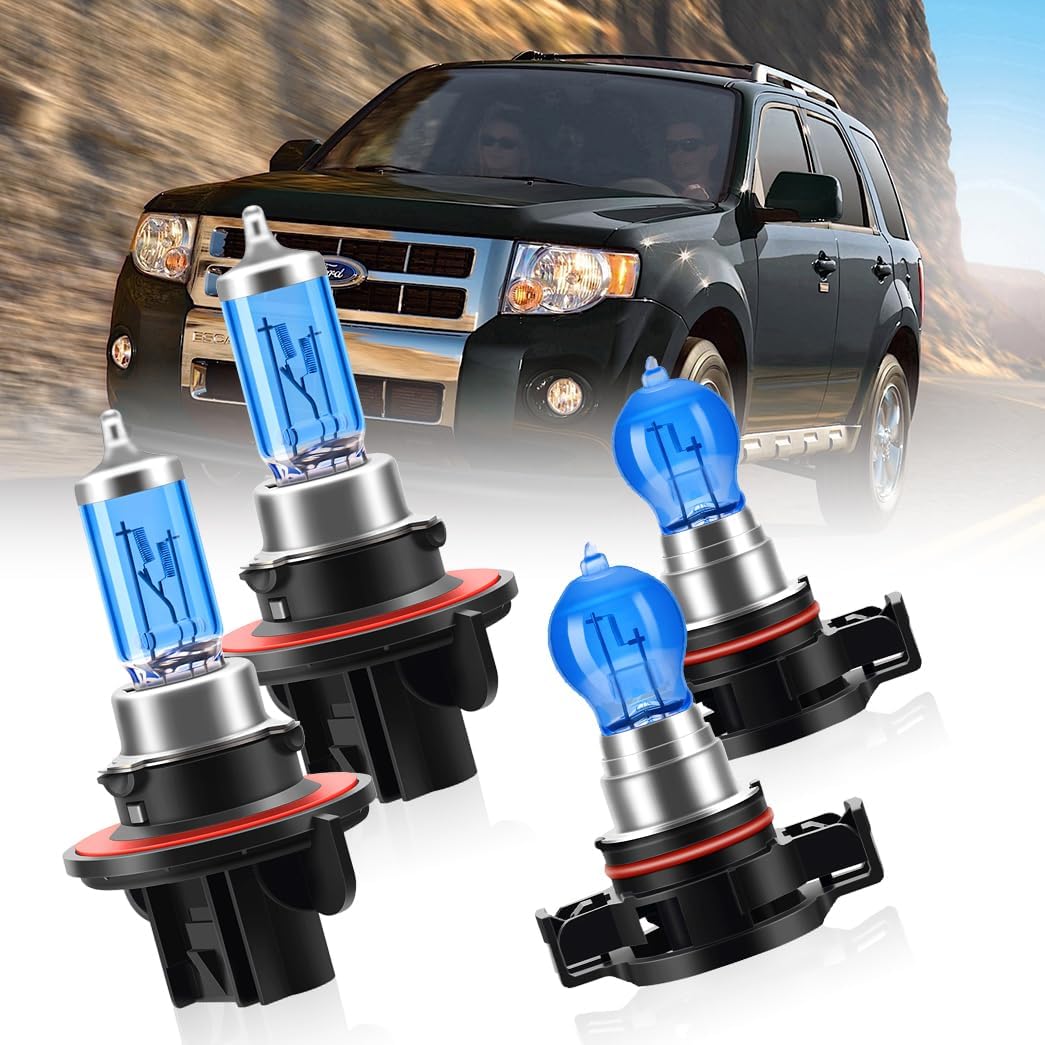 Halogen Headlight Bulb Combo For Ford Escape 2008 2009 2010 2011 2012 9008/H13 High/Low Beam + H16/5202 Fog Lights Headlamp Replacement Bulbs Kit， Pack of 4