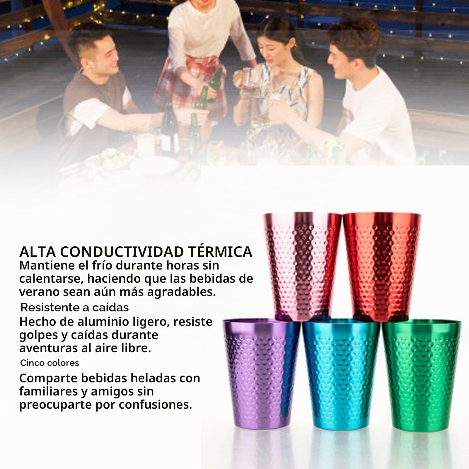 Elprico Vasos de Aluminio, Vasos de Metal para Bebidas Frías, de Metal con Acabado Reutilizables de 5 Colores para Beber, Apilables y Aptos para Lavavajillas, para el Hogar, (5PCS)