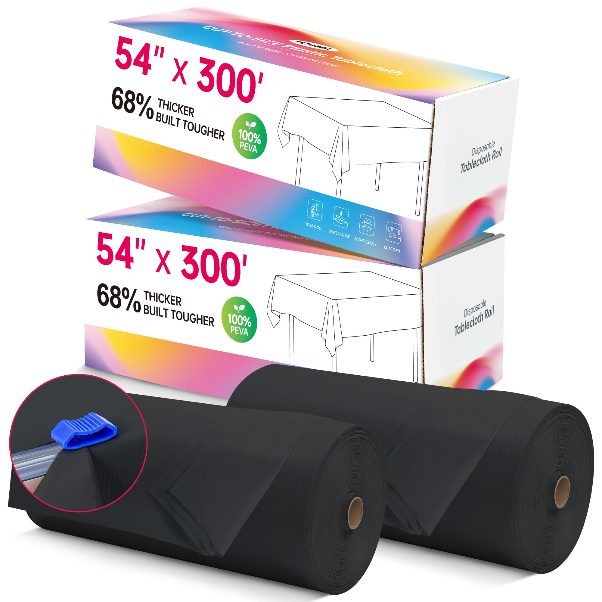 600FT X 54IN Plastic Table Cloth Disposable, Black Table Cover Roll