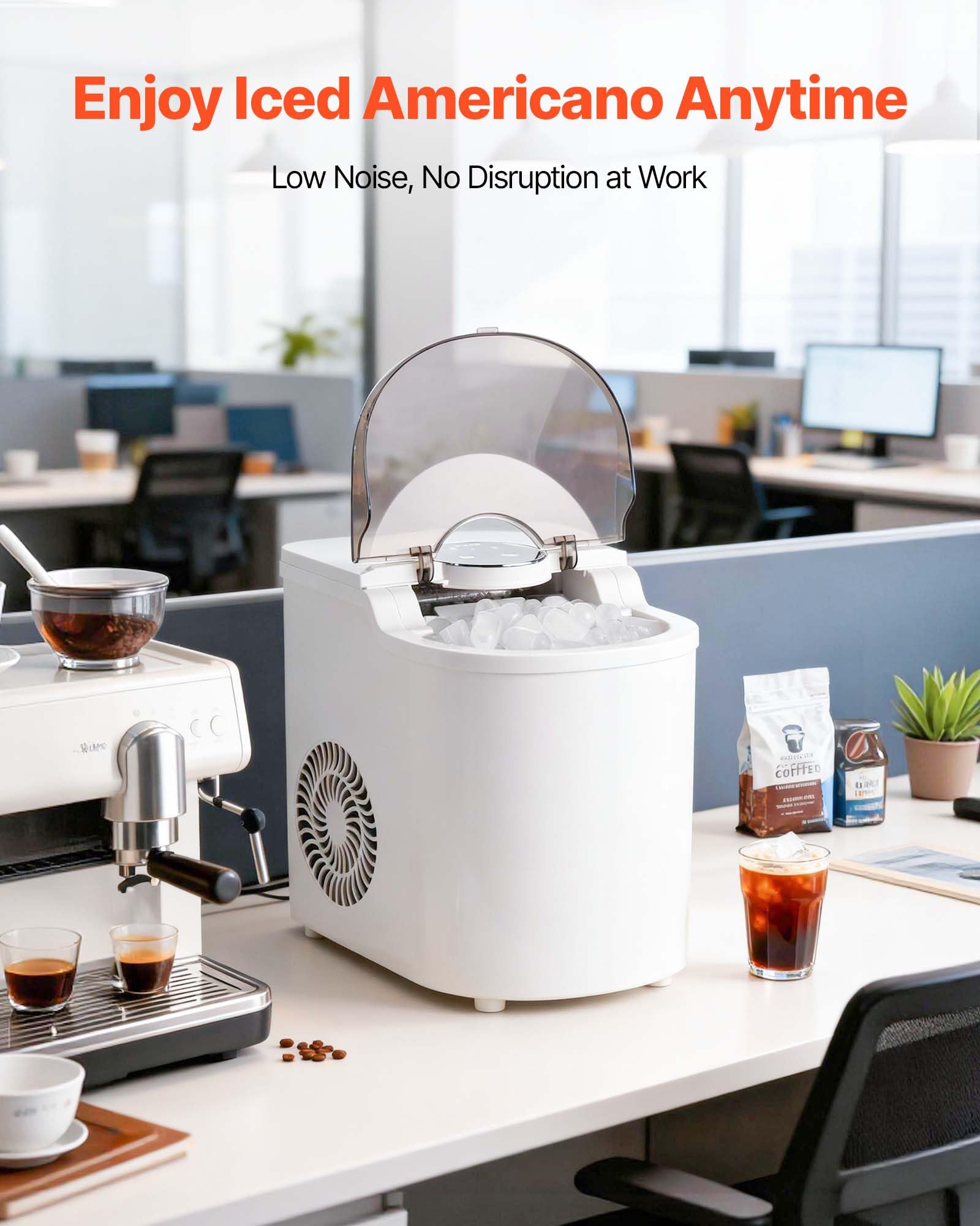 VEVOR Tisch-Eiswürfelmaschine, 7 Eiswürfel in 6 Minuten, 11,8 kg pro Tag, selbstreinigendes Gerät mit Eisschaufel, Eiswürfelmaschine mit 2 Größen von Kugeleis für Zuhause Küche, Büro Bar Party
