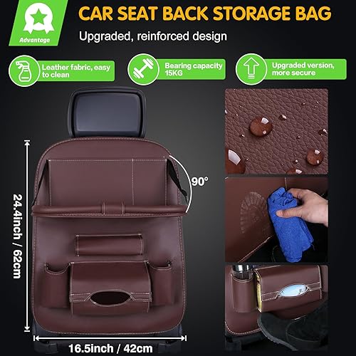 Miniatura 3 de Paquete de 2 organizadores de asiento trasero de automóvil, con soporte para tableta, piel sintética, 8 bolsillos de almacenamiento para automóvil