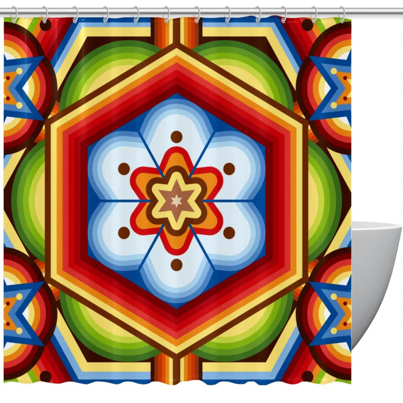 Rideau de douche motif Huichol coloré pour stopper l'eau sur le sol de la salle de bain
