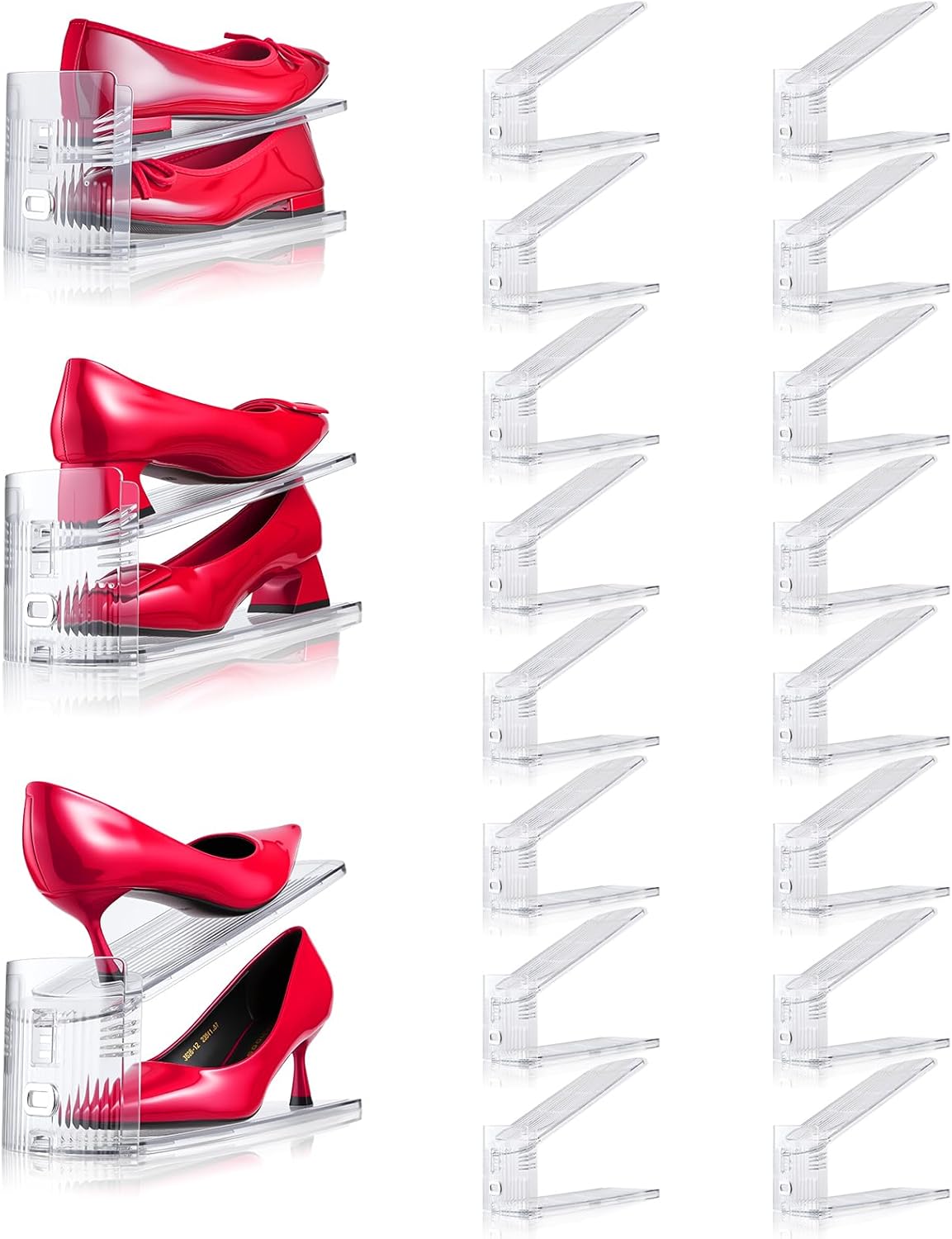 Adjustable Shoe Slots Organizer,16PACK Transparent Shoe Stackers Shoe Rack Holder Shoe Space Savers Double Layer Stack Shoe Racks for Closet Organization(Transparent) 16 Pack Transparent