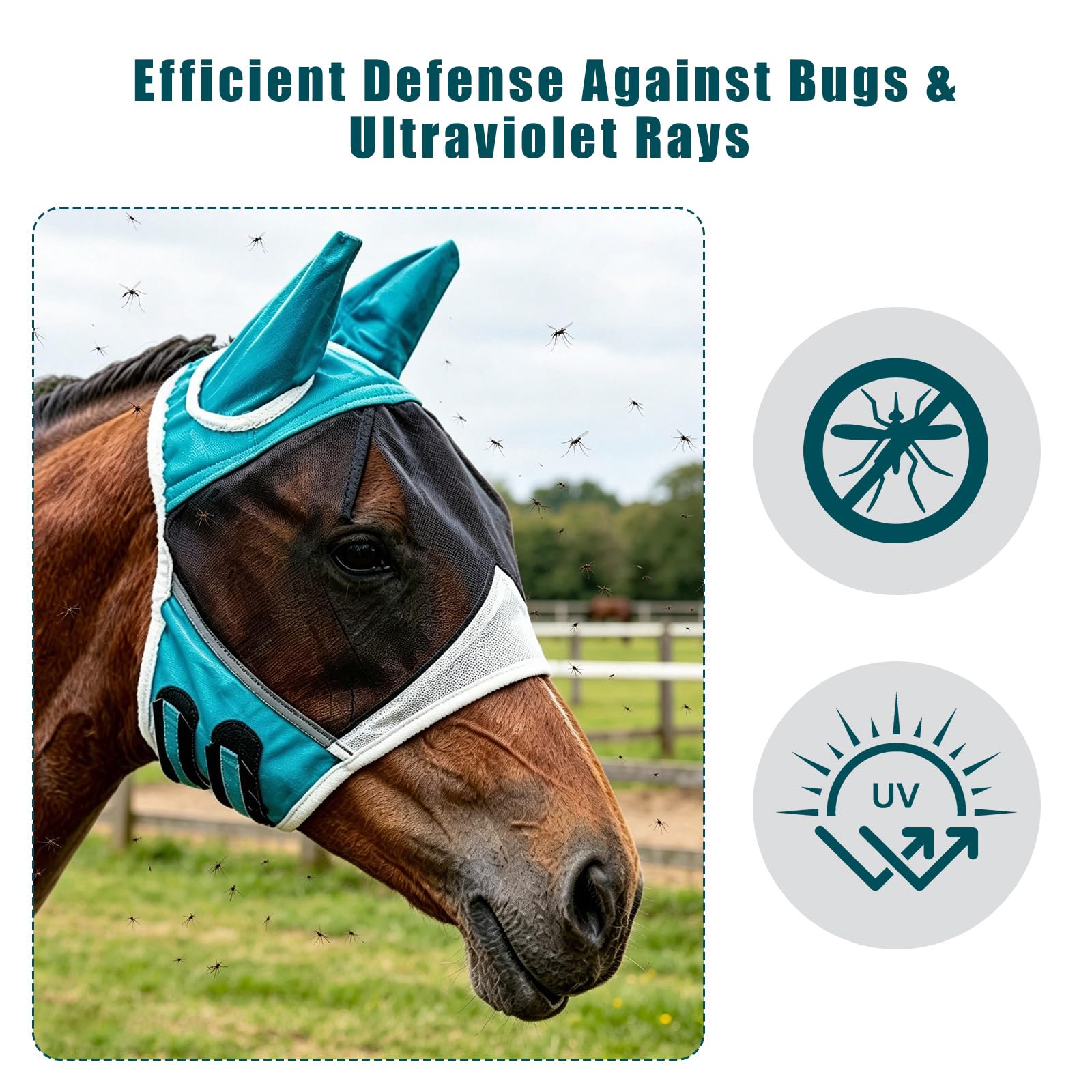 Masque Anti-Mouches pour Chevaux Bleu Protection UV (L)