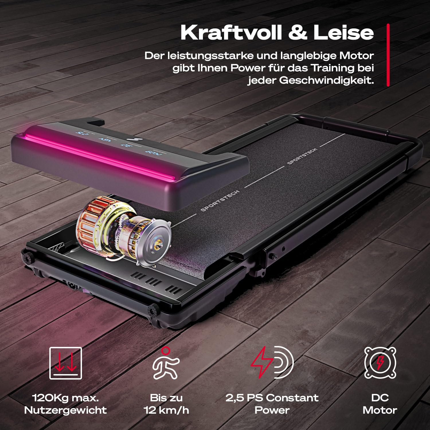 Sportstech sWalk Lite Plus Walking Pad Laufband für Zuhause, 2 in 1 klappbar, bis 12 km/h Treadmill & 6 km/h Walkmodus, manuelle Steigung, App-Steuerung, LED-Anzeige, Fernbedienung, bis 120 kg, leise