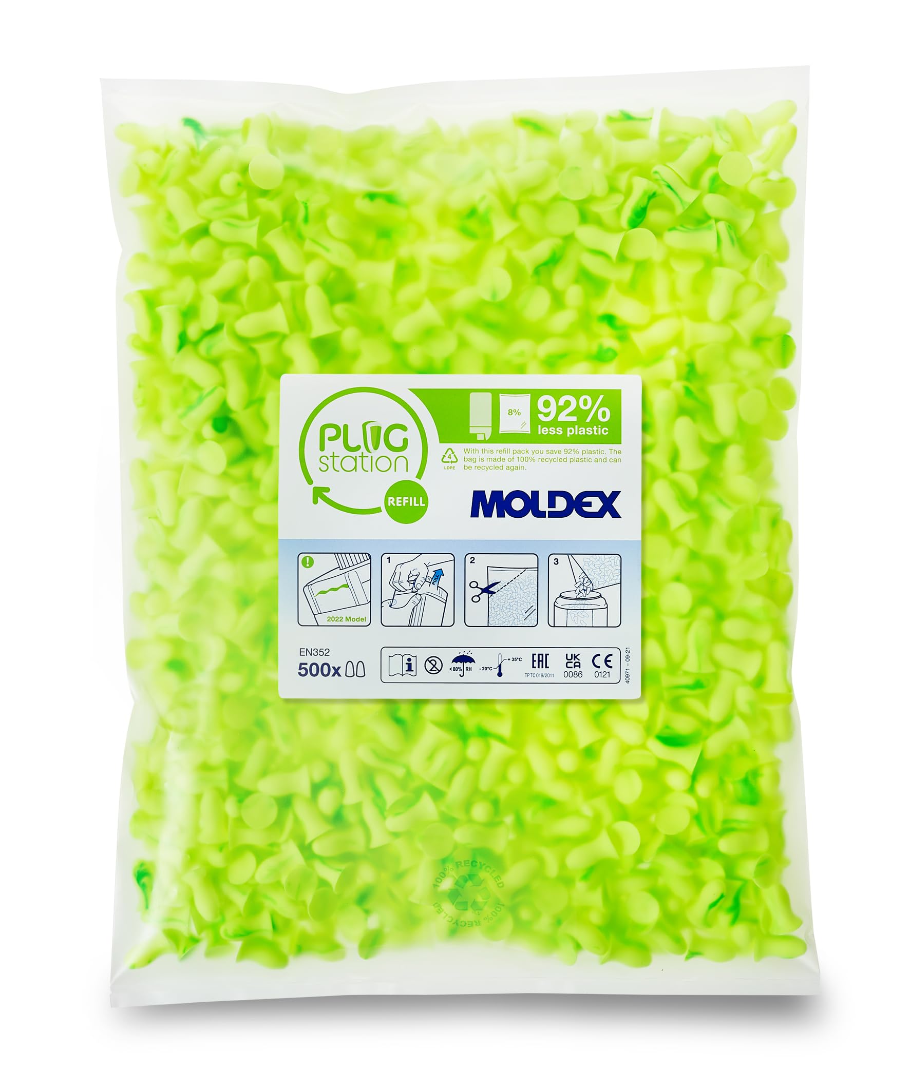 Moldex 746301 Contour Small SNR 35dB Green Regular - Tapones desechables para los oídos, paquete de 500 pares