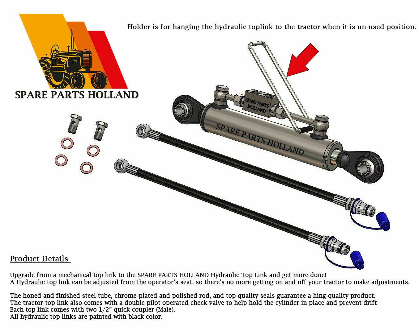 Terzo punto idraulico per trattore CAT 2-2 670-1070mm completo di tubi e nippli